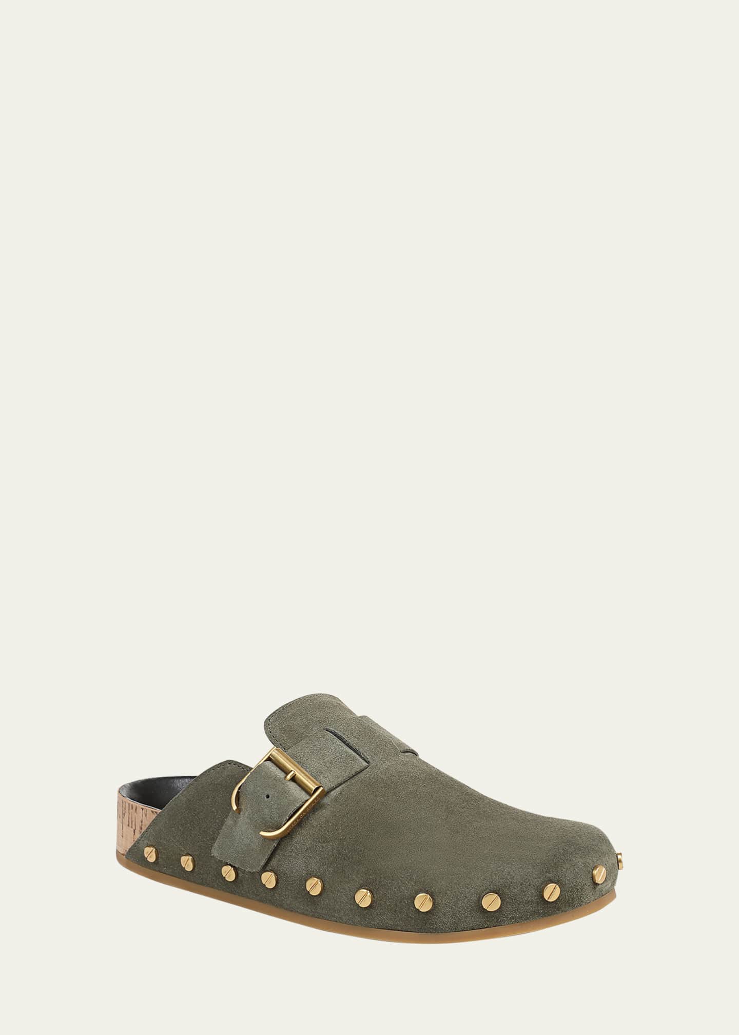 Fern Suede Buckle Loafer Mules