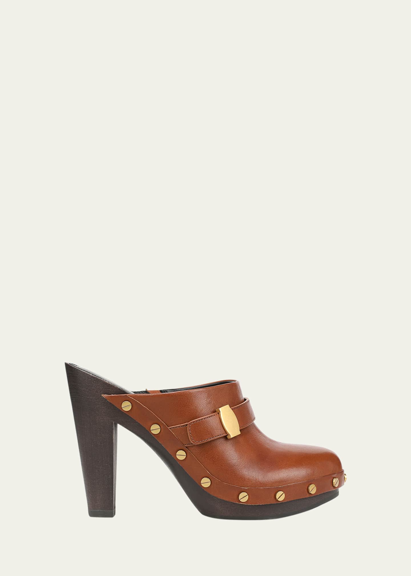Veronica Beard Giana Leather Block-Heel Mules