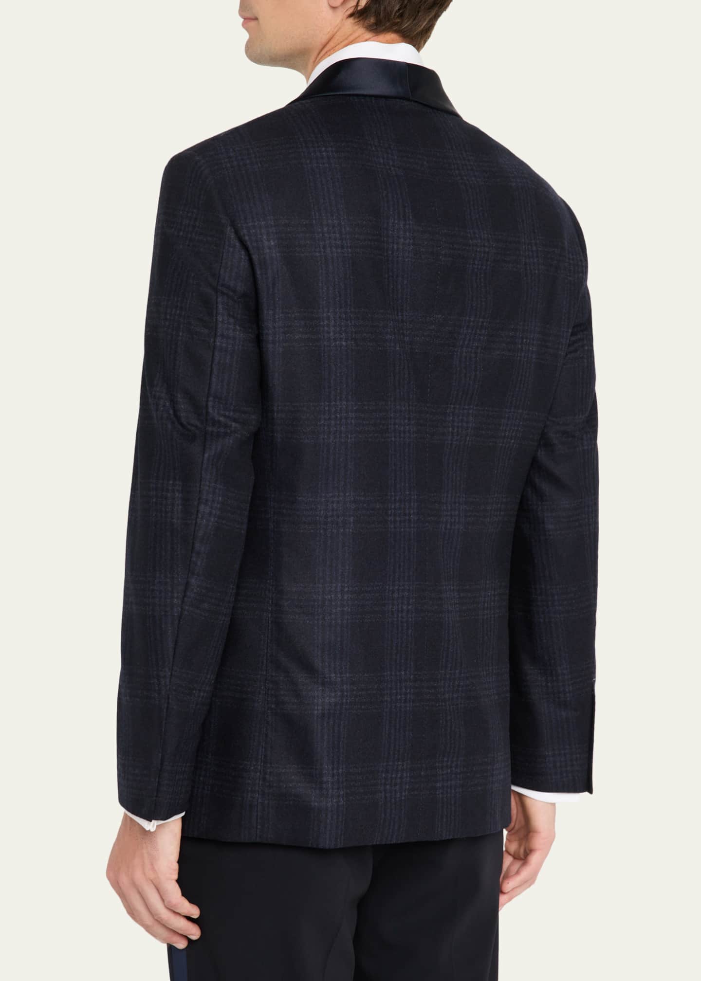 Brunello Cucinelli Men's Overplaid Satin Shawl-Lapel Tuxedo Jacket