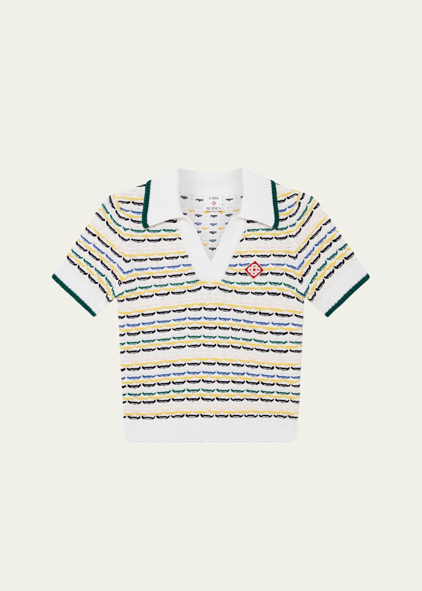 CASABLANCA Tuck Stitch Crop Polo Shirt Image 1 of 3
