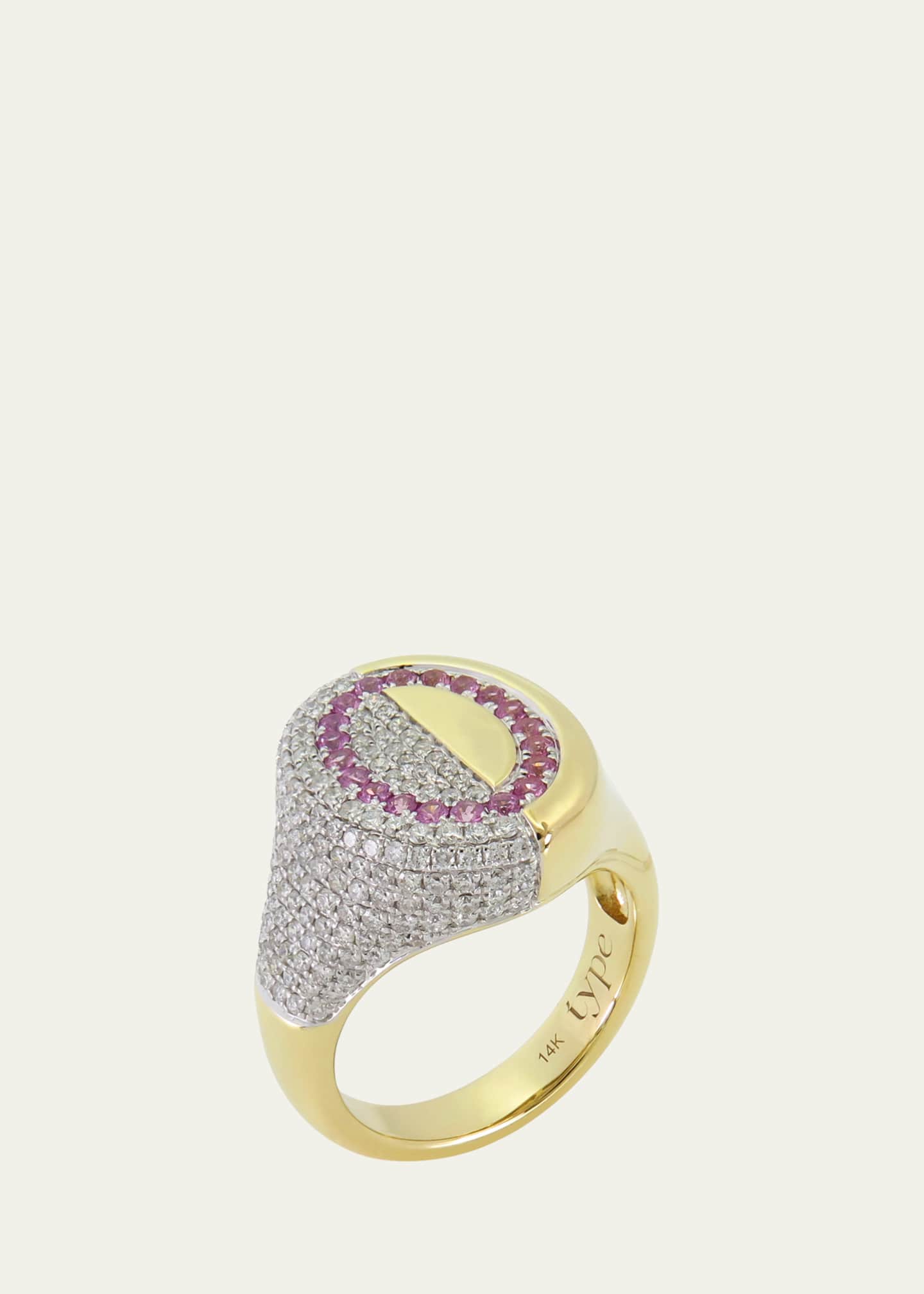 TYPE JEWELRY The 6th Half & Half Diamond and 14K Gold Signet Ring with Pink Sapphires Image 2 of 2