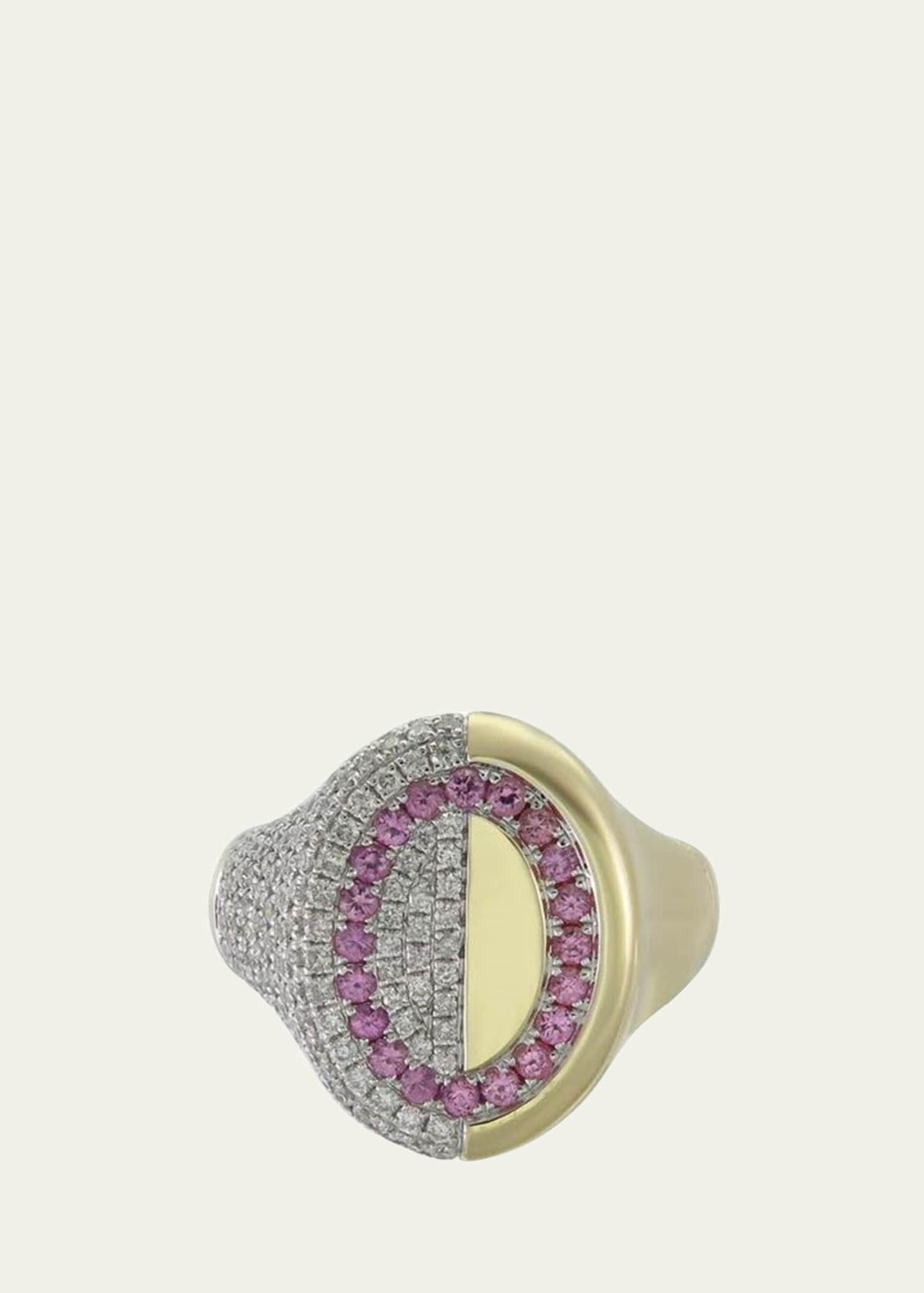 TYPE JEWELRY The 6th Half & Half Diamond and 14K Gold Signet Ring with Pink Sapphires Image 1 of 2