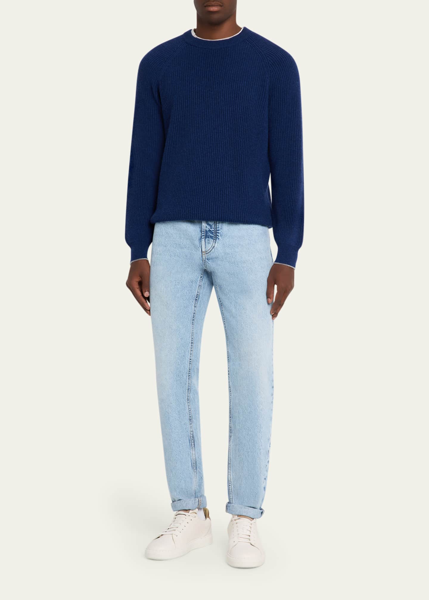 Brunello Cucinelli Men's Slim Light-Wash Denim Jeans Image 2 of 5