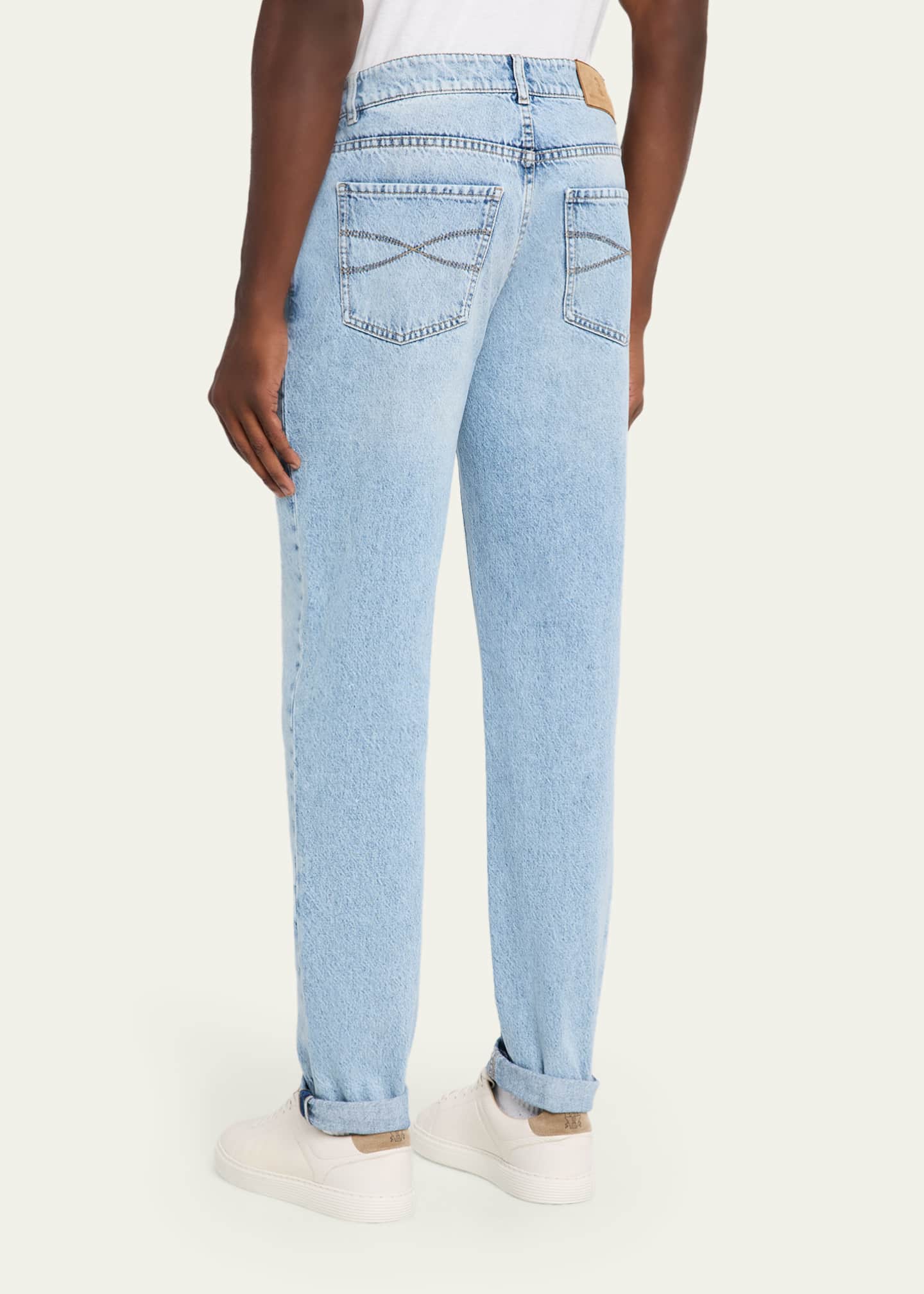 Brunello Cucinelli Men's Slim Light-Wash Denim Jeans Image 3 of 5