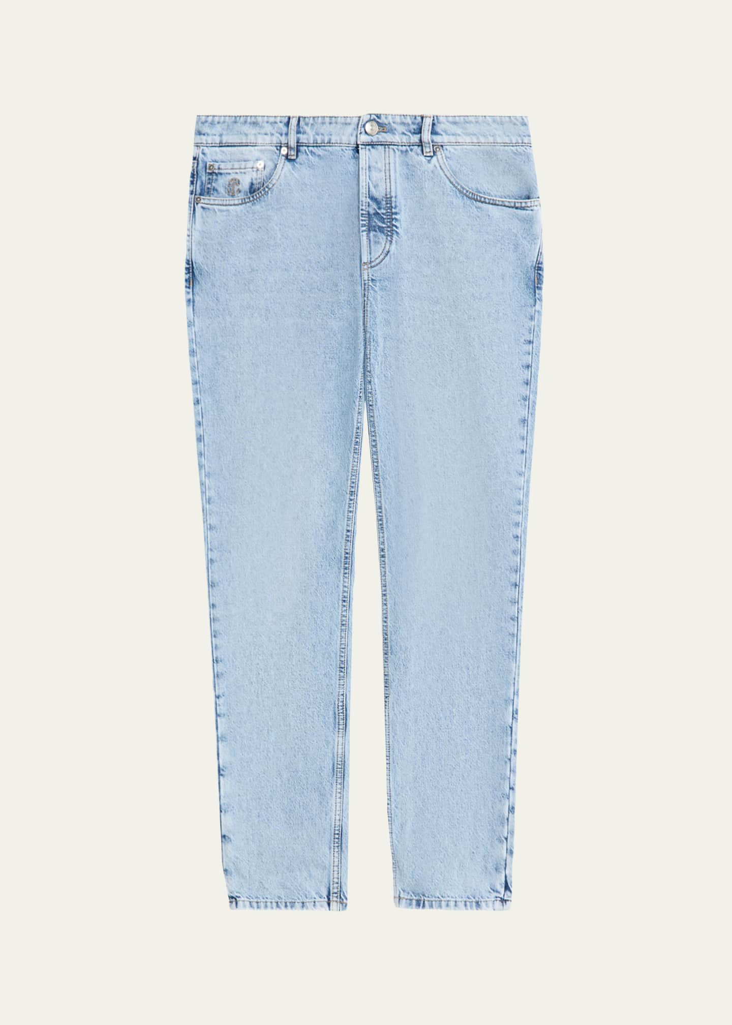 Brunello Cucinelli Men's Slim Light-Wash Denim Jeans Image 1 of 5
