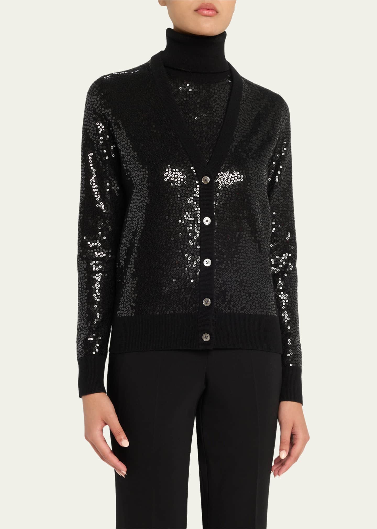Michael Kors Collection Sequined Cashmere V-Neck Cardigan Image 4 of 5