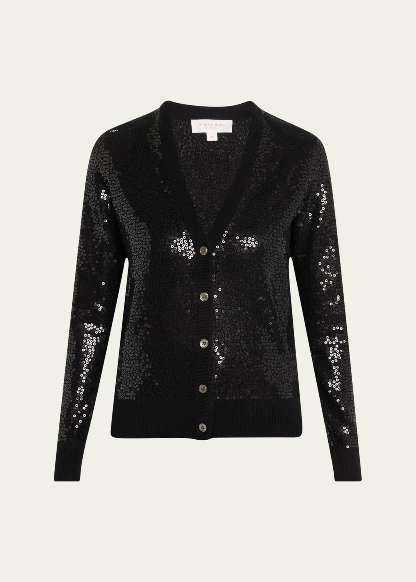 Michael Kors Collection Sequined Cashmere V-Neck Cardigan Image 1 of 5