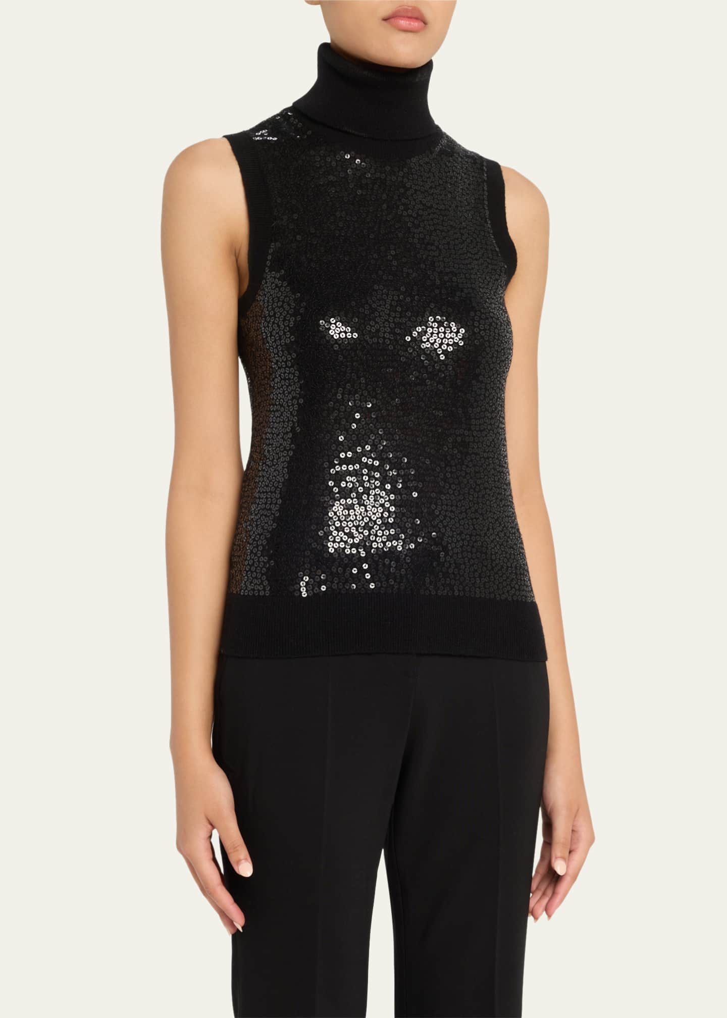 Michael Kors Collection Sequined Sleeveless Cashmere Turtleneck Image 4 of 5