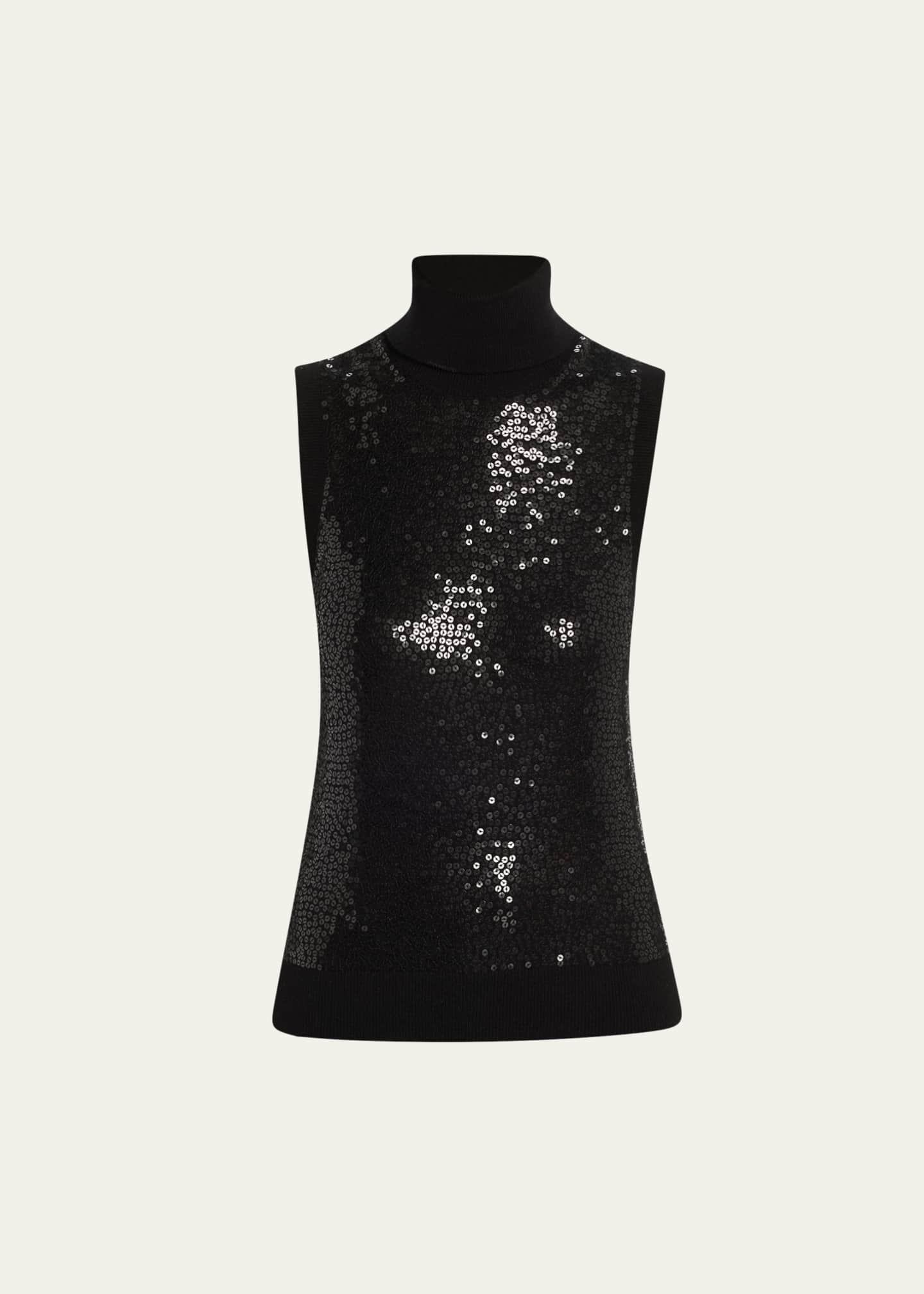 Michael Kors Collection Sequined Sleeveless Cashmere Turtleneck Image 1 of 5