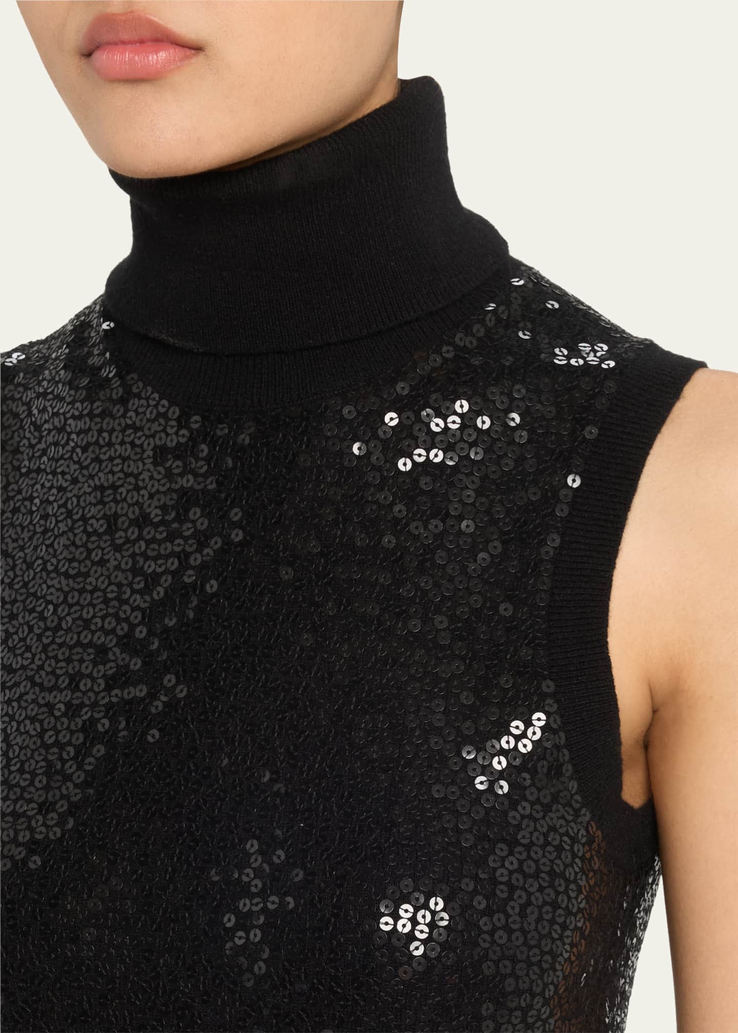 Michael Kors Collection Sequined Sleeveless Cashmere Turtleneck Image 5 of 5