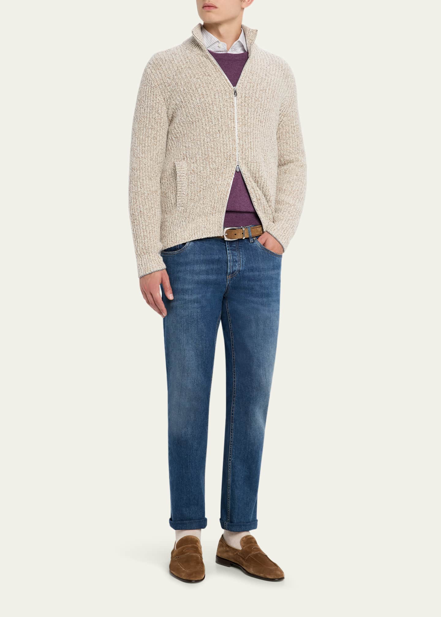 Brunello Cucinelli Men's Wool, Silk, and Cashmere Full-Zip Sweater Image 2 of 5