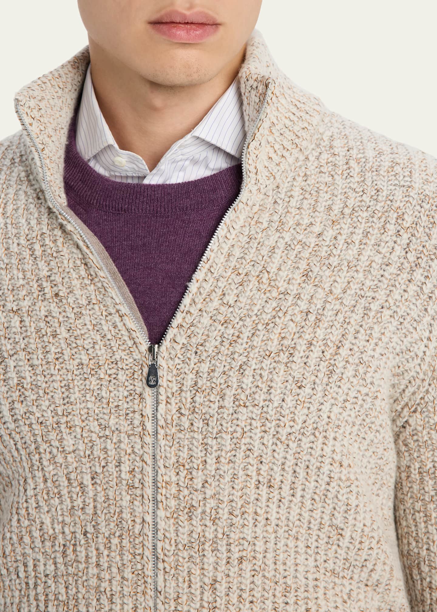 Brunello Cucinelli Men's Wool, Silk, and Cashmere Full-Zip Sweater Image 5 of 5