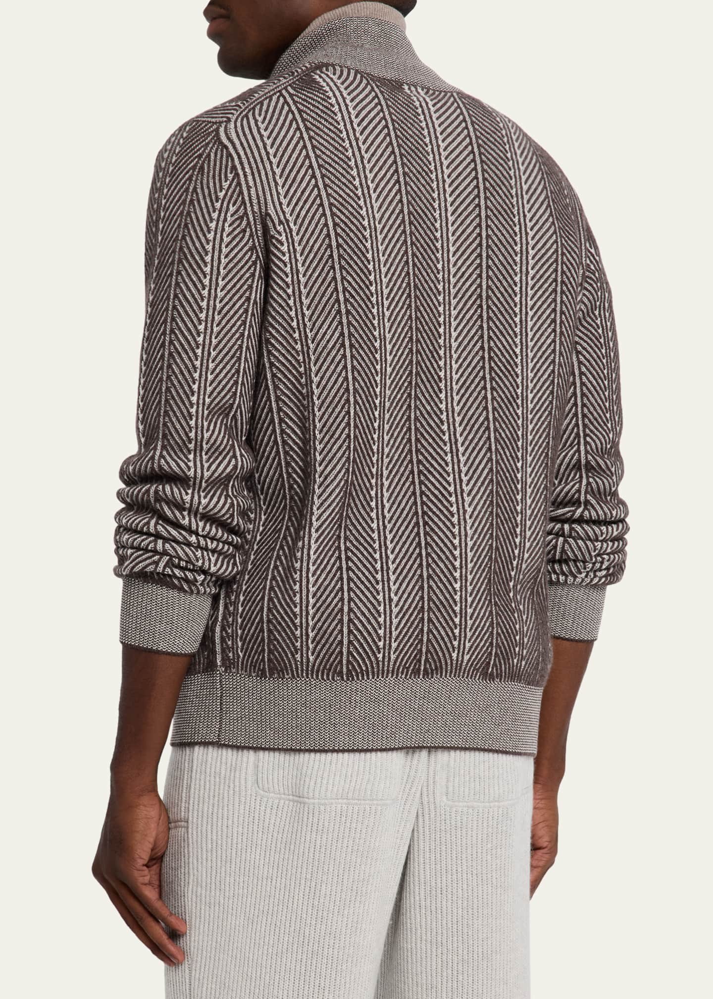 Brunello Cucinelli Men's Cashmere Chevron Full-Zip Sweater