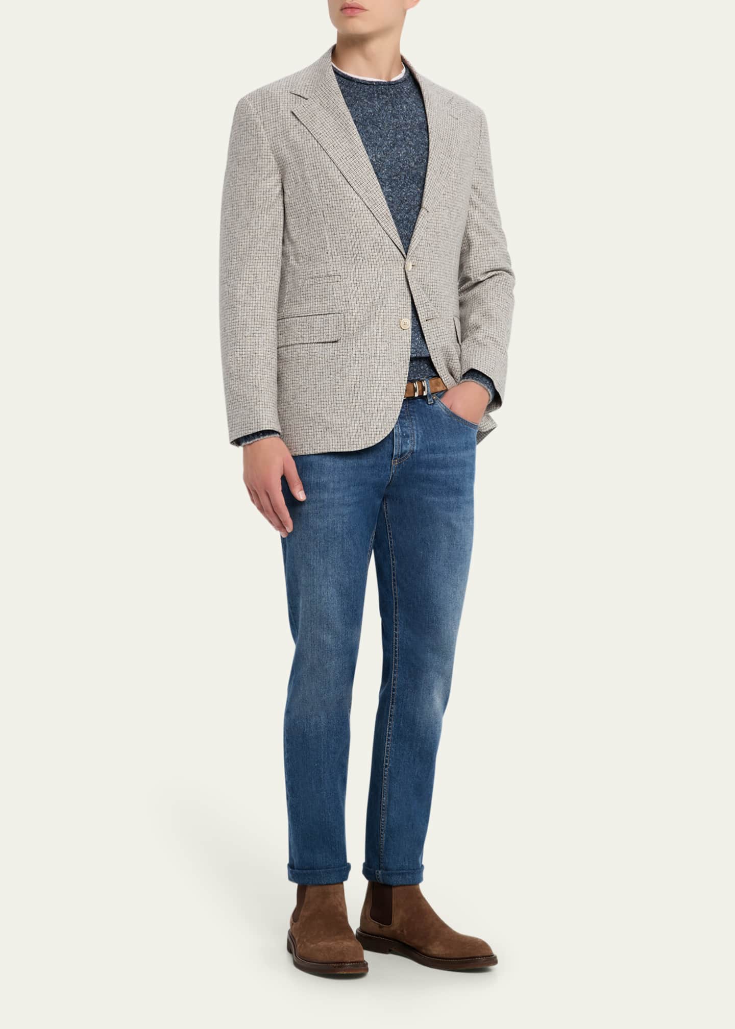 Brunello Cucinelli Men's Wool and Nylon Melange Crewneck Sweater Image 2 of 5