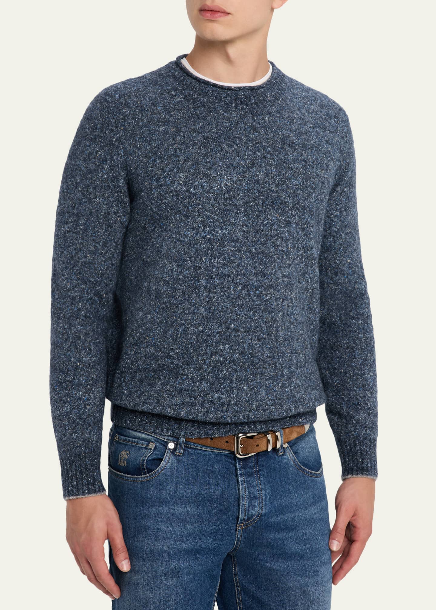 Brunello Cucinelli Men's Wool and Nylon Melange Crewneck Sweater Image 4 of 5