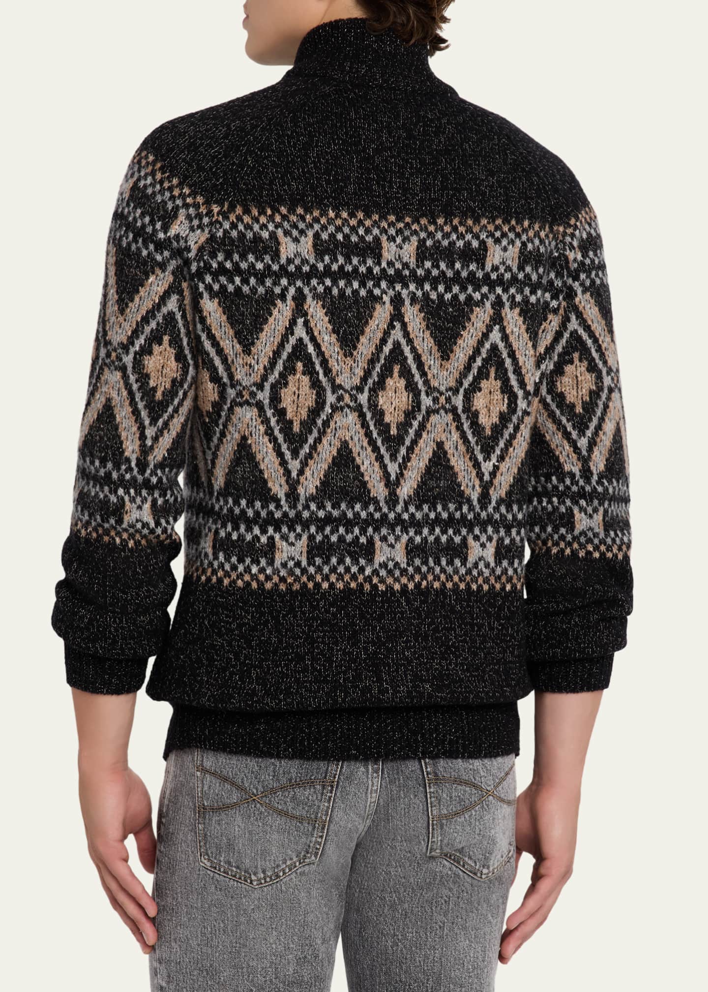 Brunello Cucinelli Men's Fair Isle Alpaca-Blend Zip Cardigan Image 3 of 5