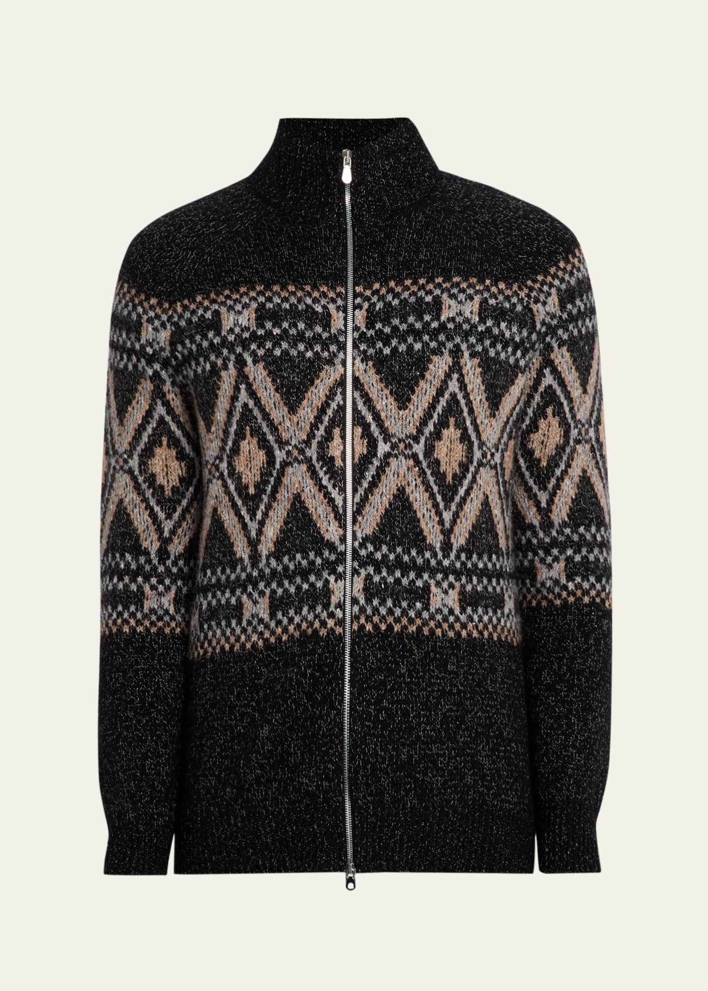 Brunello Cucinelli Men's Fair Isle Alpaca-Blend Zip Cardigan Image 1 of 5