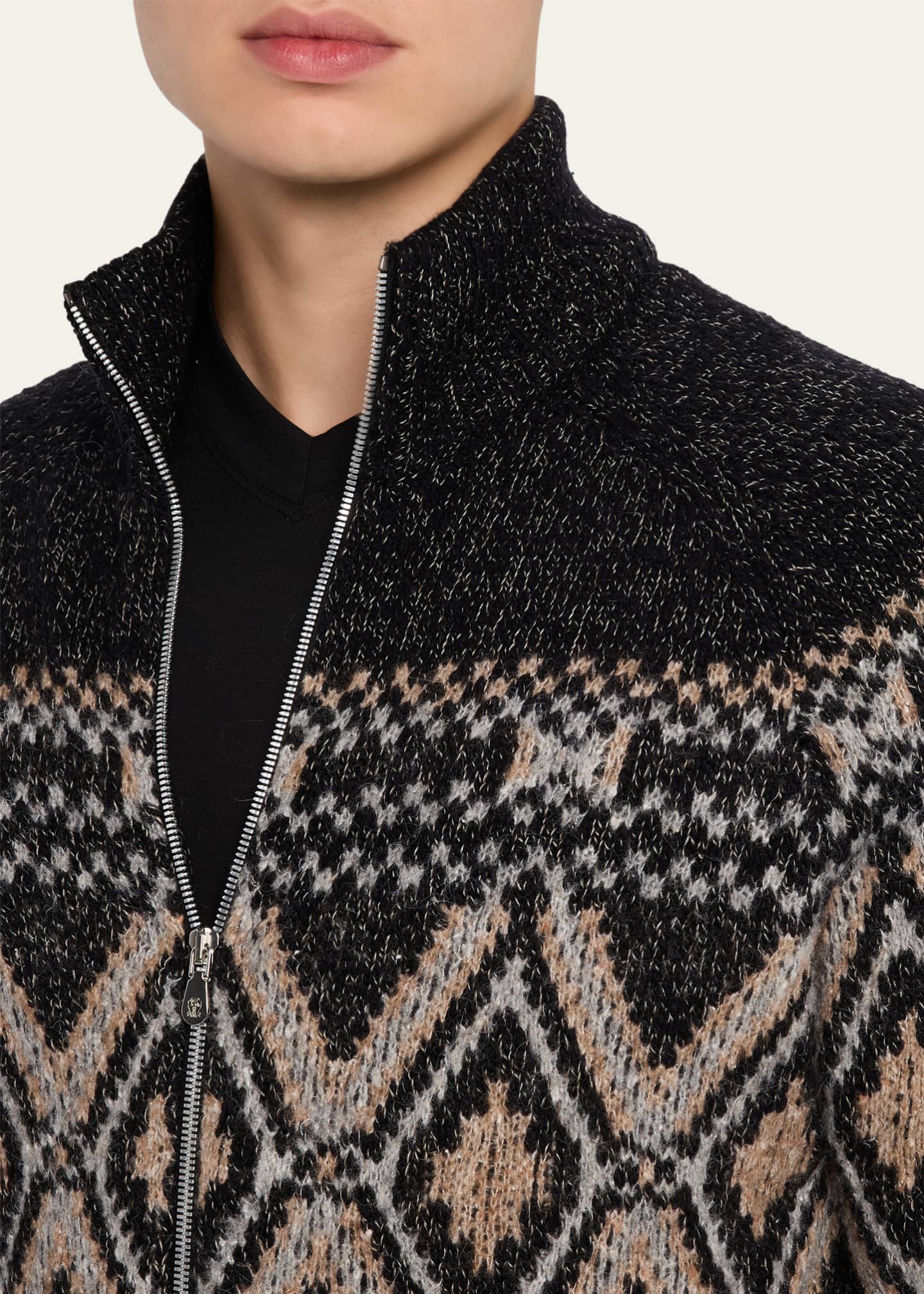 Brunello Cucinelli Men's Fair Isle Alpaca-Blend Zip Cardigan Image 5 of 5