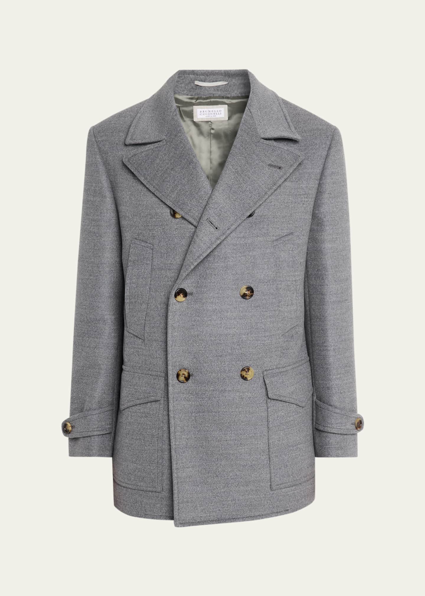 Brunello Cucinelli Men's Wool Double-Breasted Maxi-Lapel Peacoat