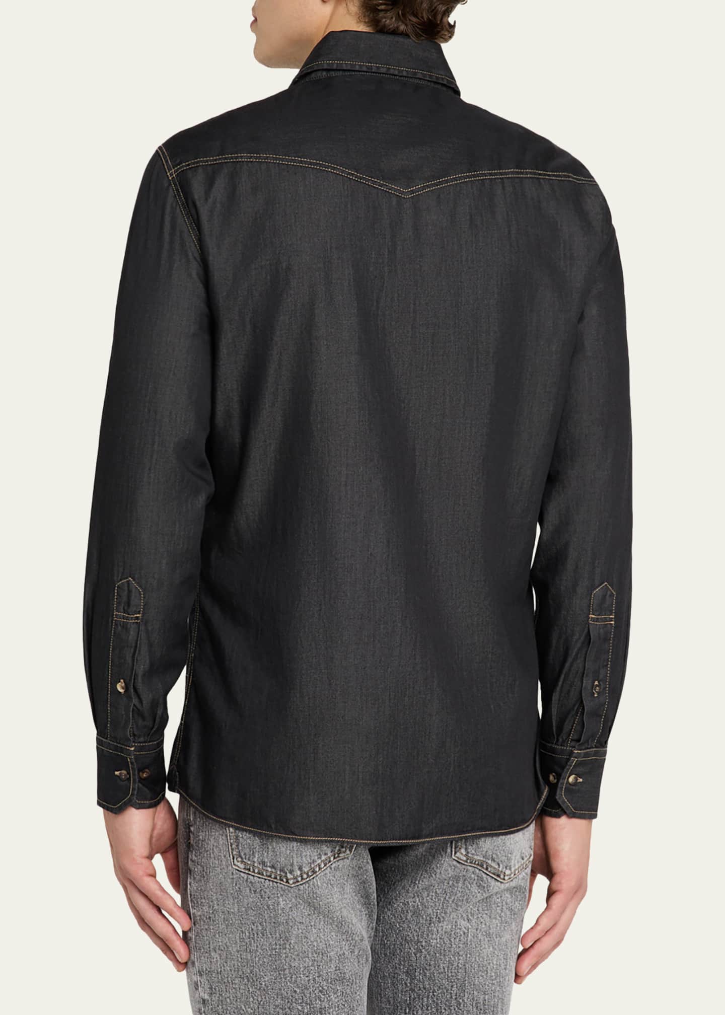 Brunello Cucinelli Mens Lightweight Denim Western Shirt - Bergdorf
