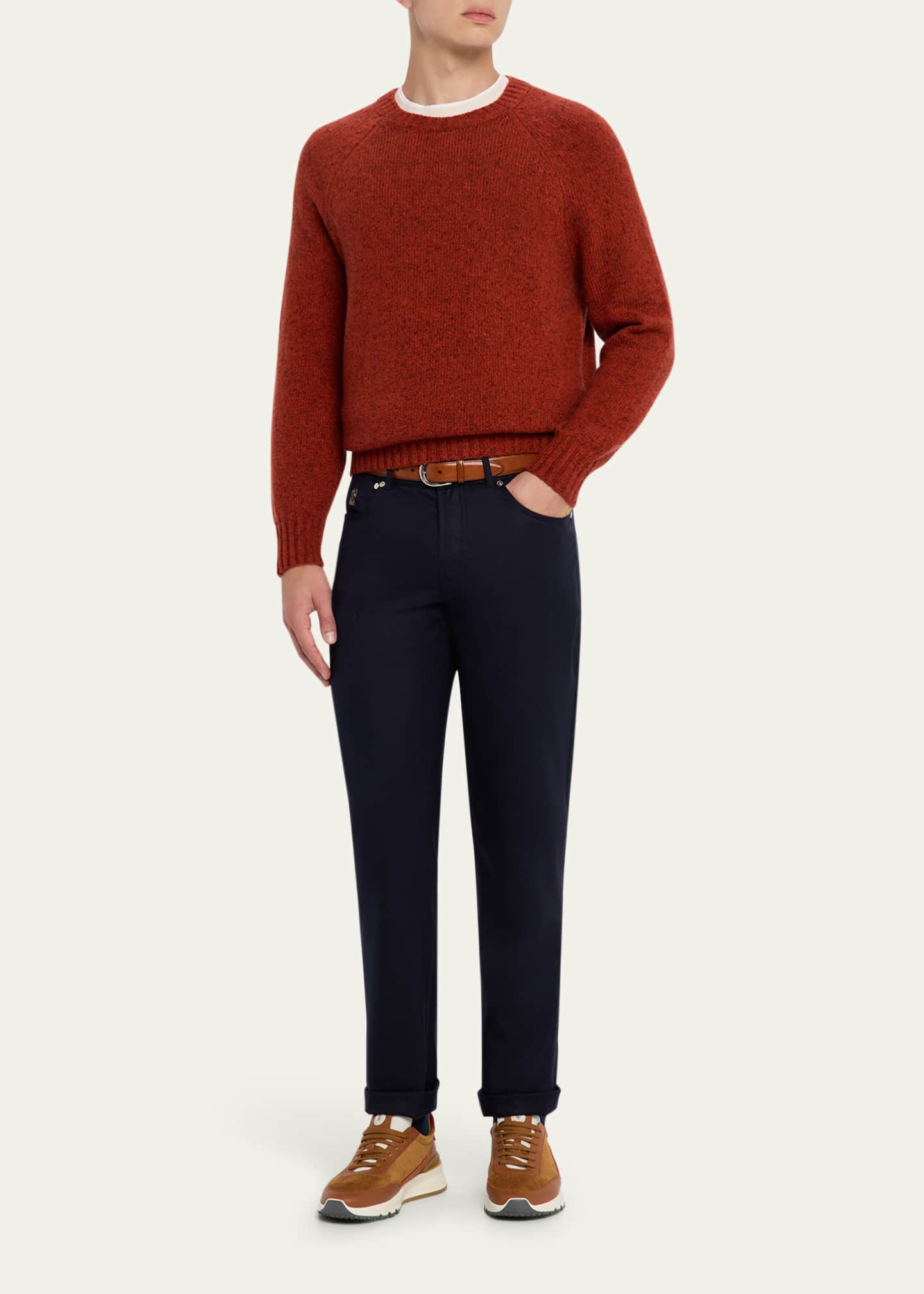 Brunello Cucinelli Men's Cashmere Donegal Crewneck Sweater Image 2 of 5