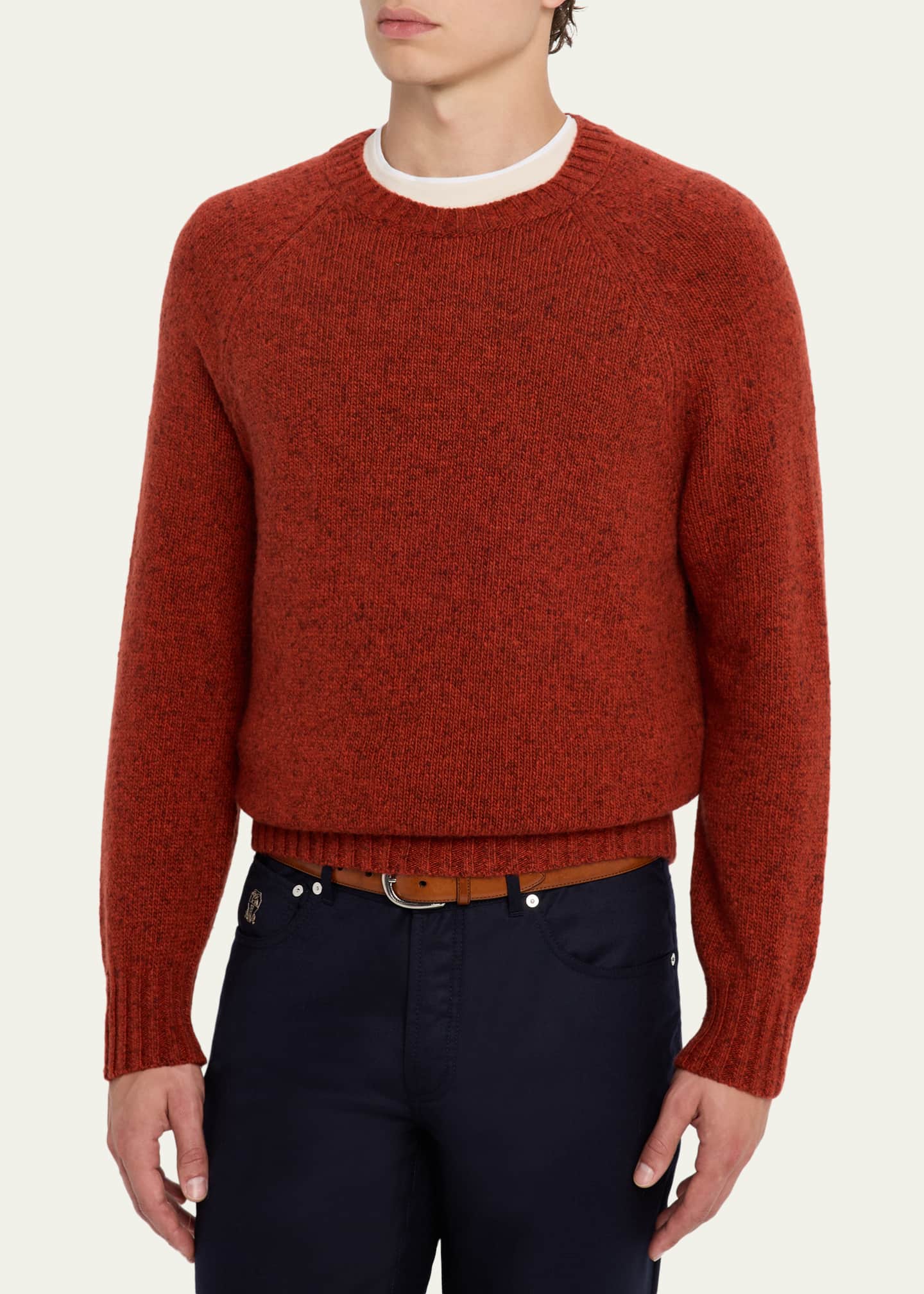 Brunello Cucinelli Men's Cashmere Donegal Crewneck Sweater Image 4 of 5