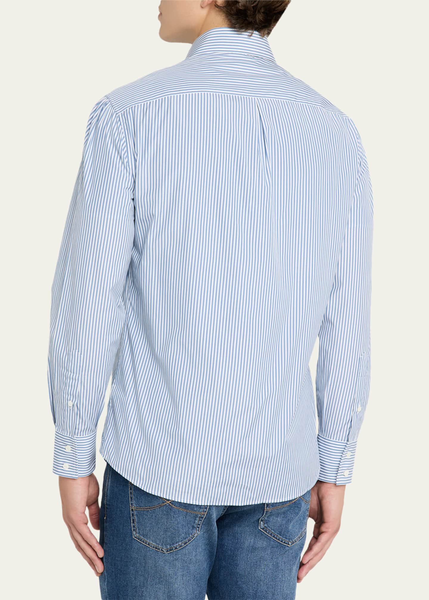 Brunello Cucinelli ストライプシャツ 長袖 Brunello Cucinelli Men's Narrow Striped Long-Sleeve Shirt