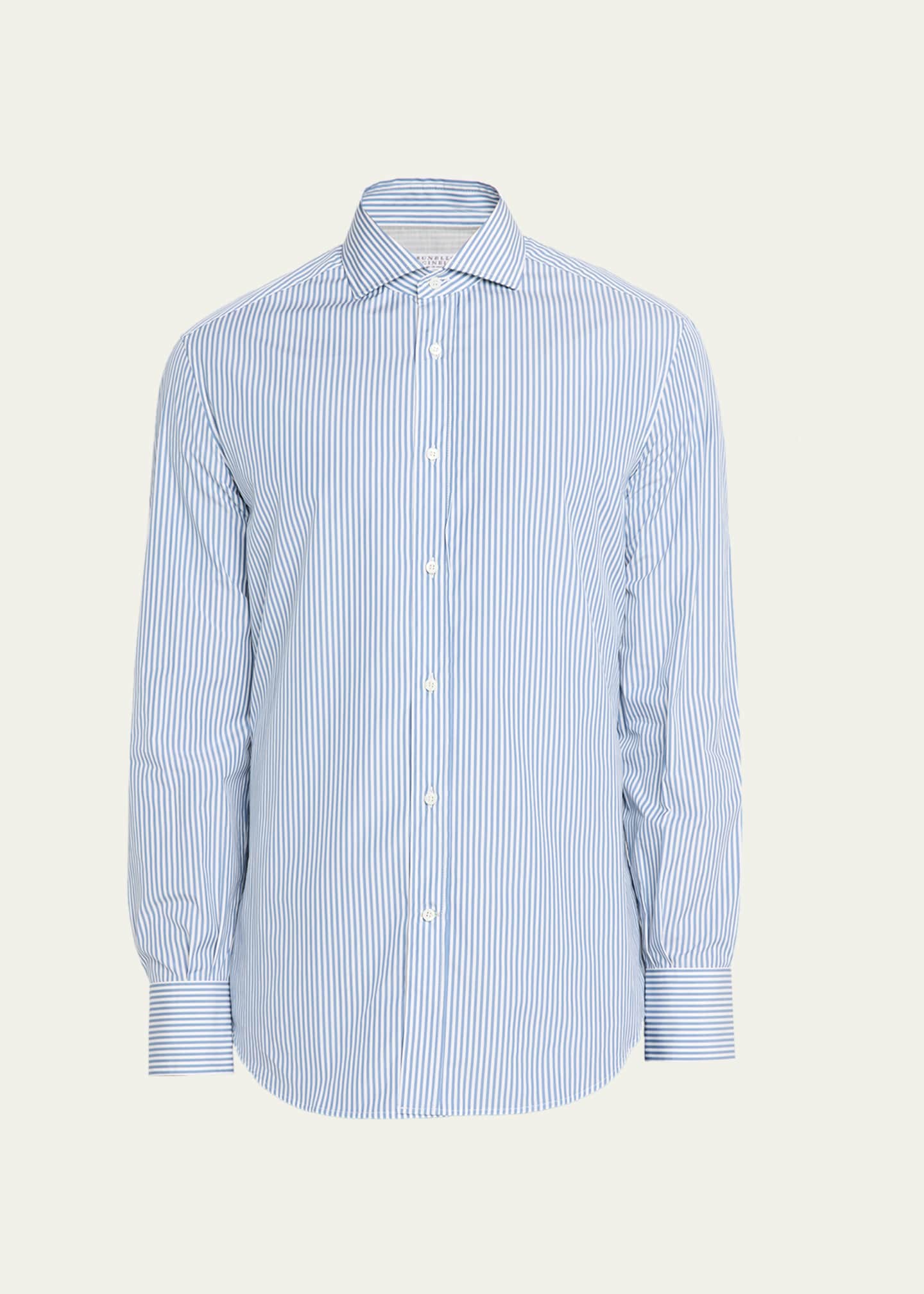 Brunello Cucinelli Men's Narrow Striped Long-Sleeve Shirt