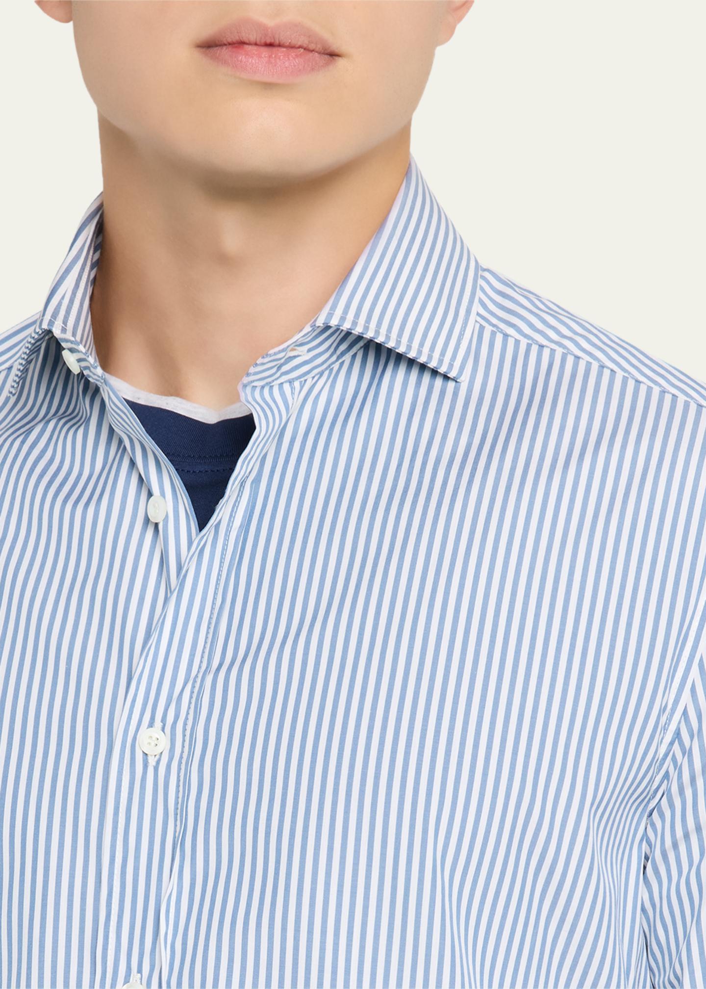 Brunello Cucinelli Men's Narrow Striped Long-Sleeve Shirt