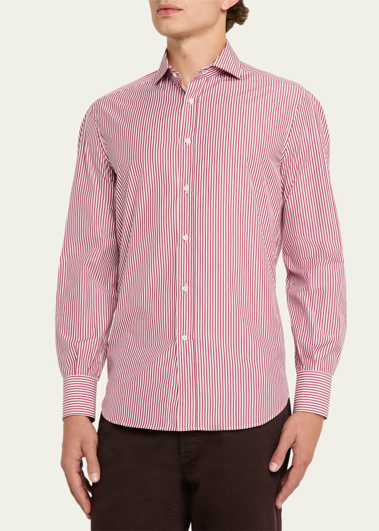 Brunello Cucinelli Men's Narrow Striped Long-Sleeve Shirt