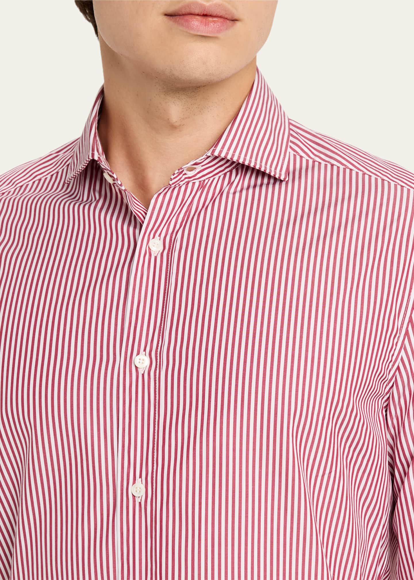 Brunello Cucinelli Men's Narrow Striped Long-Sleeve Shirt