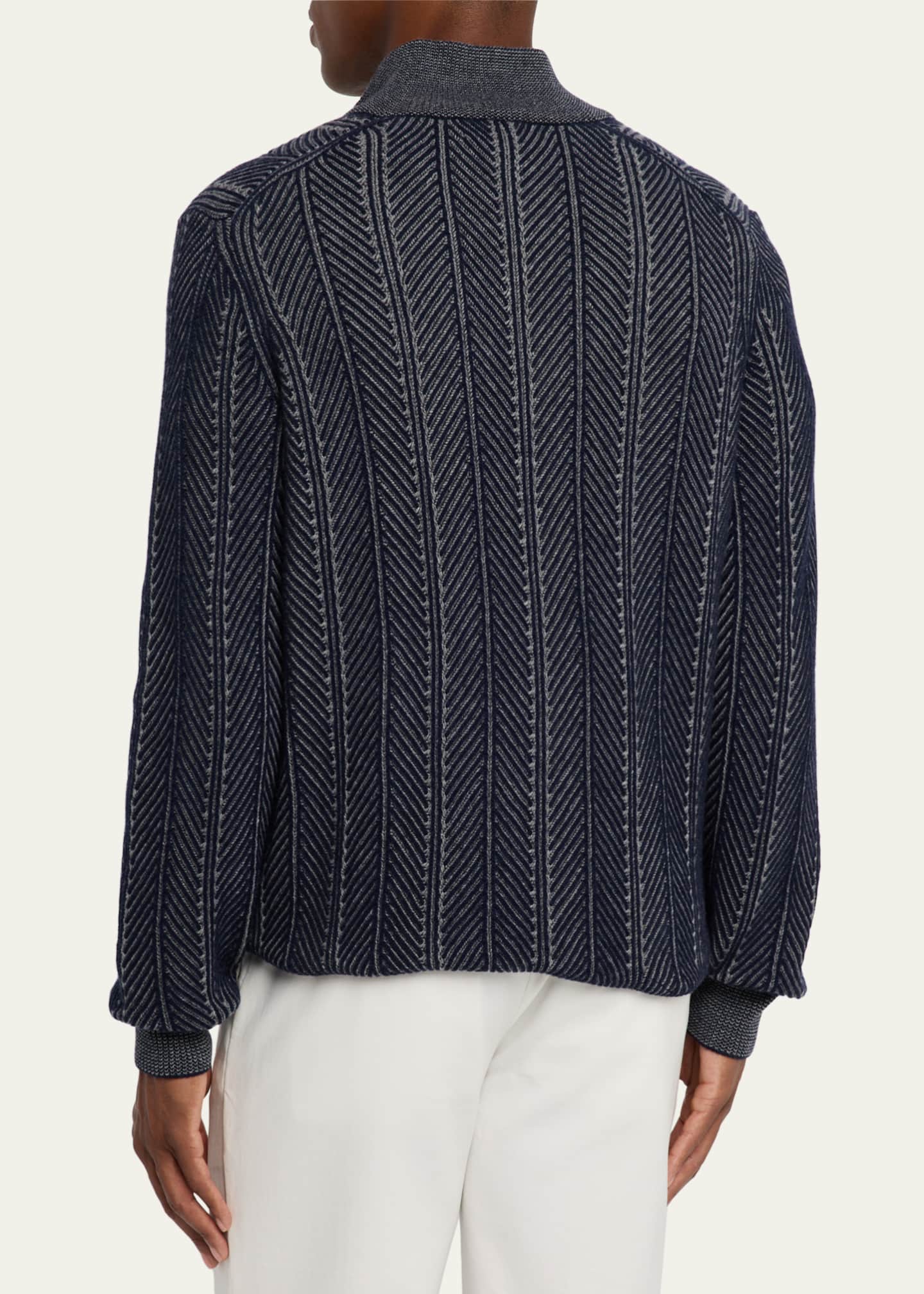 Brunello Cucinelli MM633HD669C200 関税送料込 Brunello Cucinelli Men's Cashmere Chevron Vanise Quarter-Zip