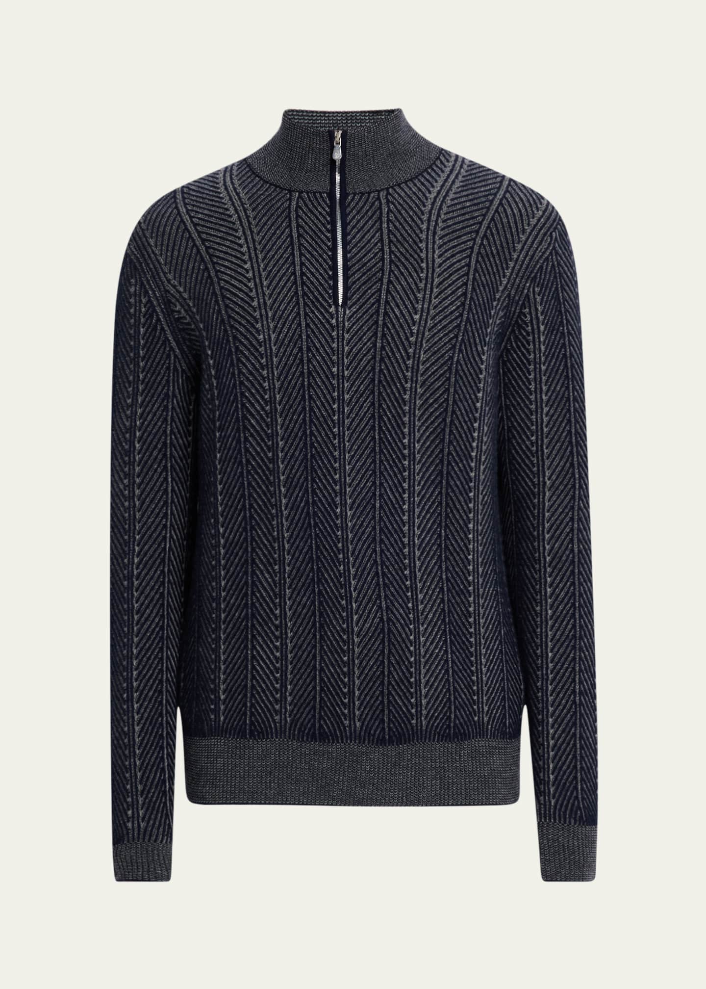 Brunello Cucinelli Men's Cashmere Chevron Vanise Quarter-Zip