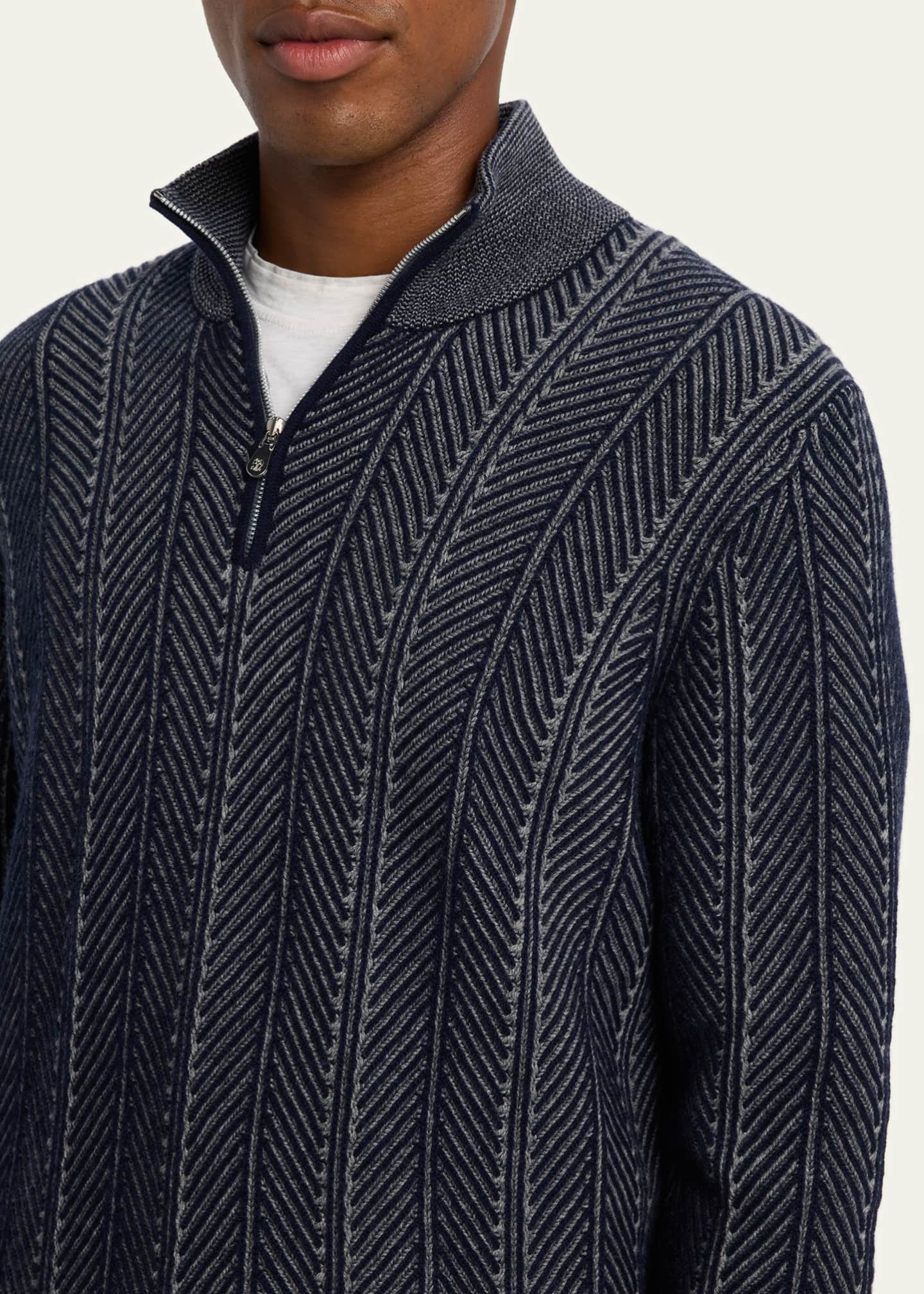 Brunello Cucinelli Men's Cashmere Chevron Vanise Quarter-Zip
