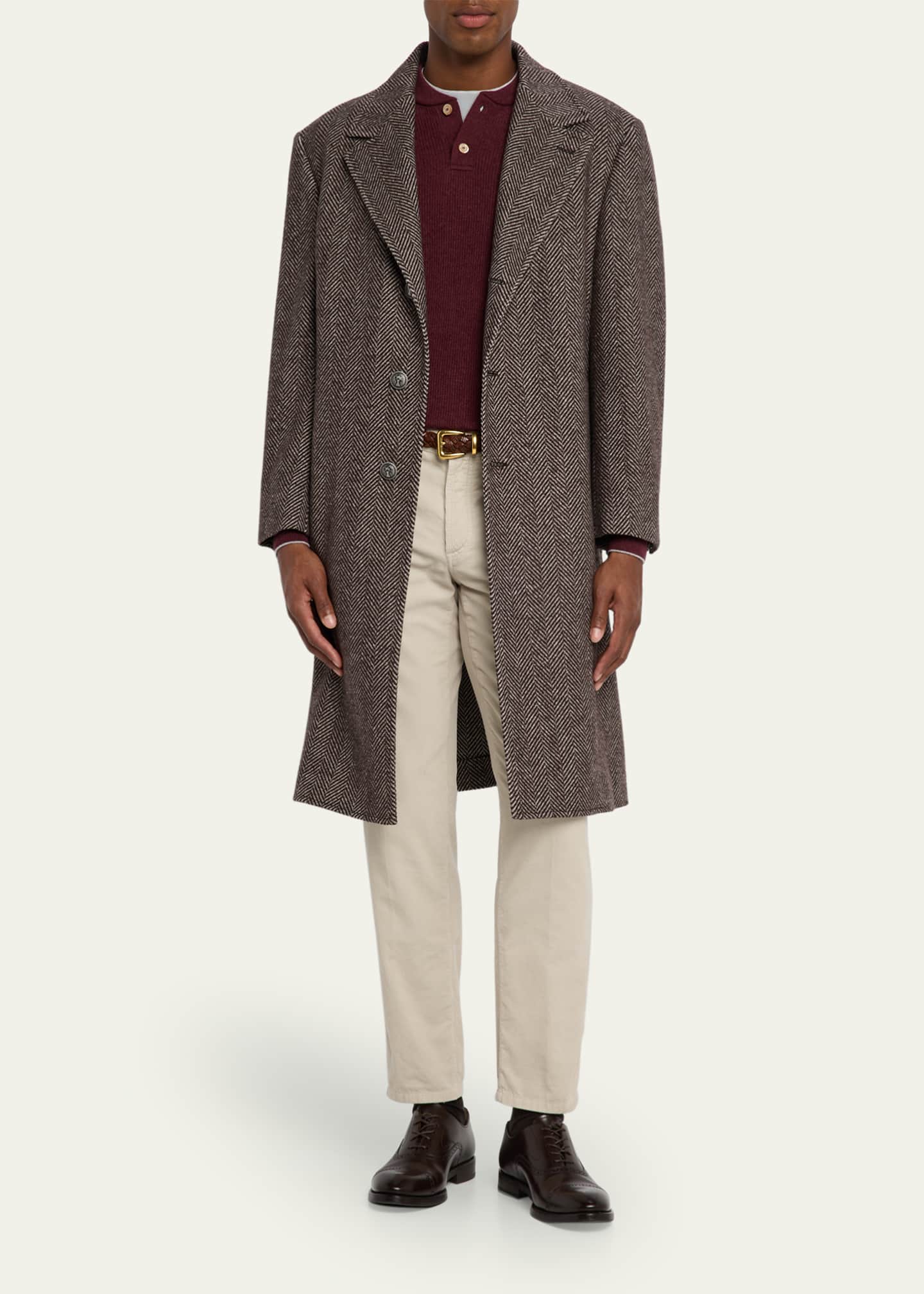 Brunello Cucinelli Men's Chevron Raglan-Sleeve Overcoat Image 2 of 5