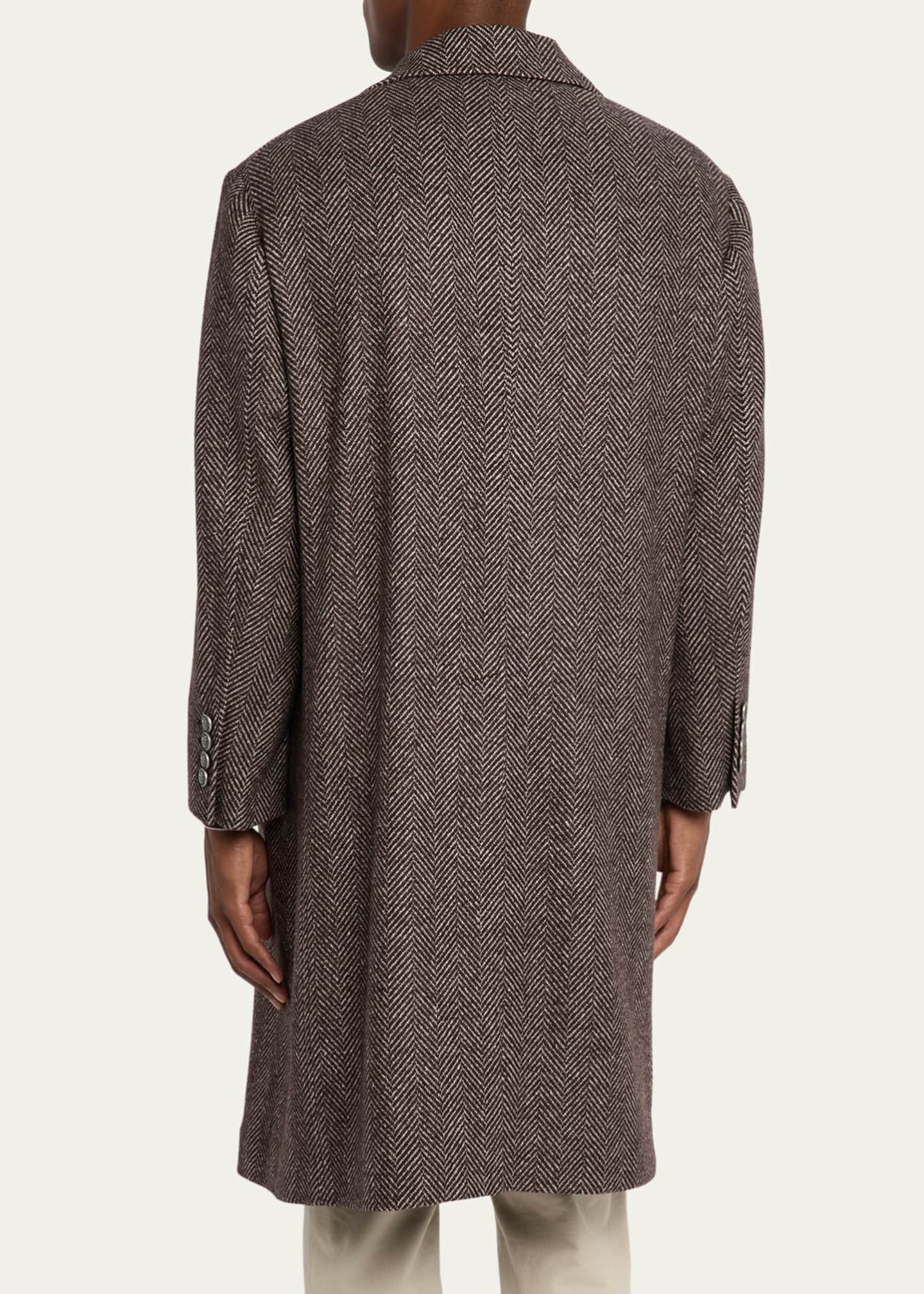 Brunello Cucinelli Men's Chevron Raglan-Sleeve Overcoat Image 3 of 5