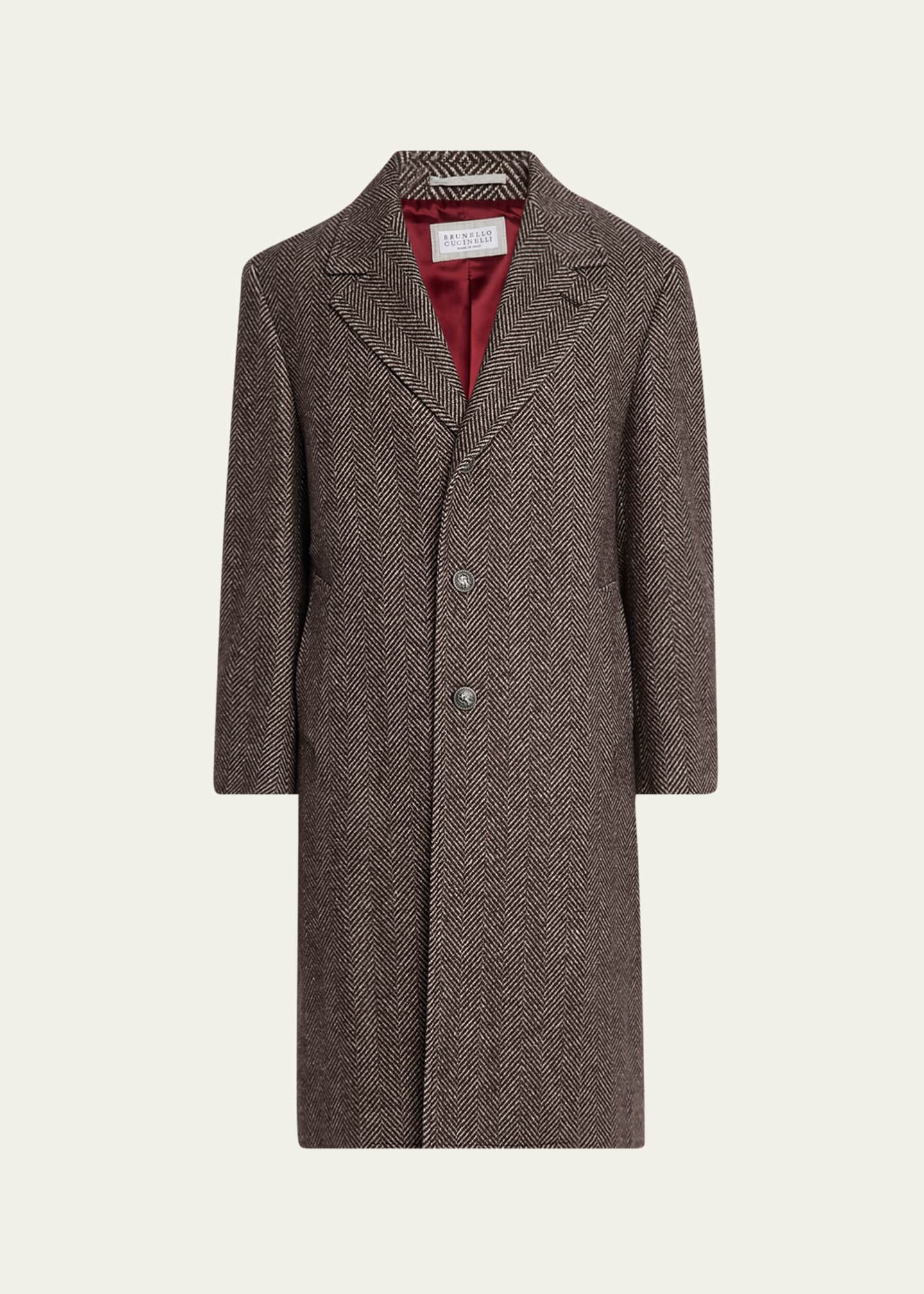 Brunello Cucinelli Men's Chevron Raglan-Sleeve Overcoat Image 1 of 5