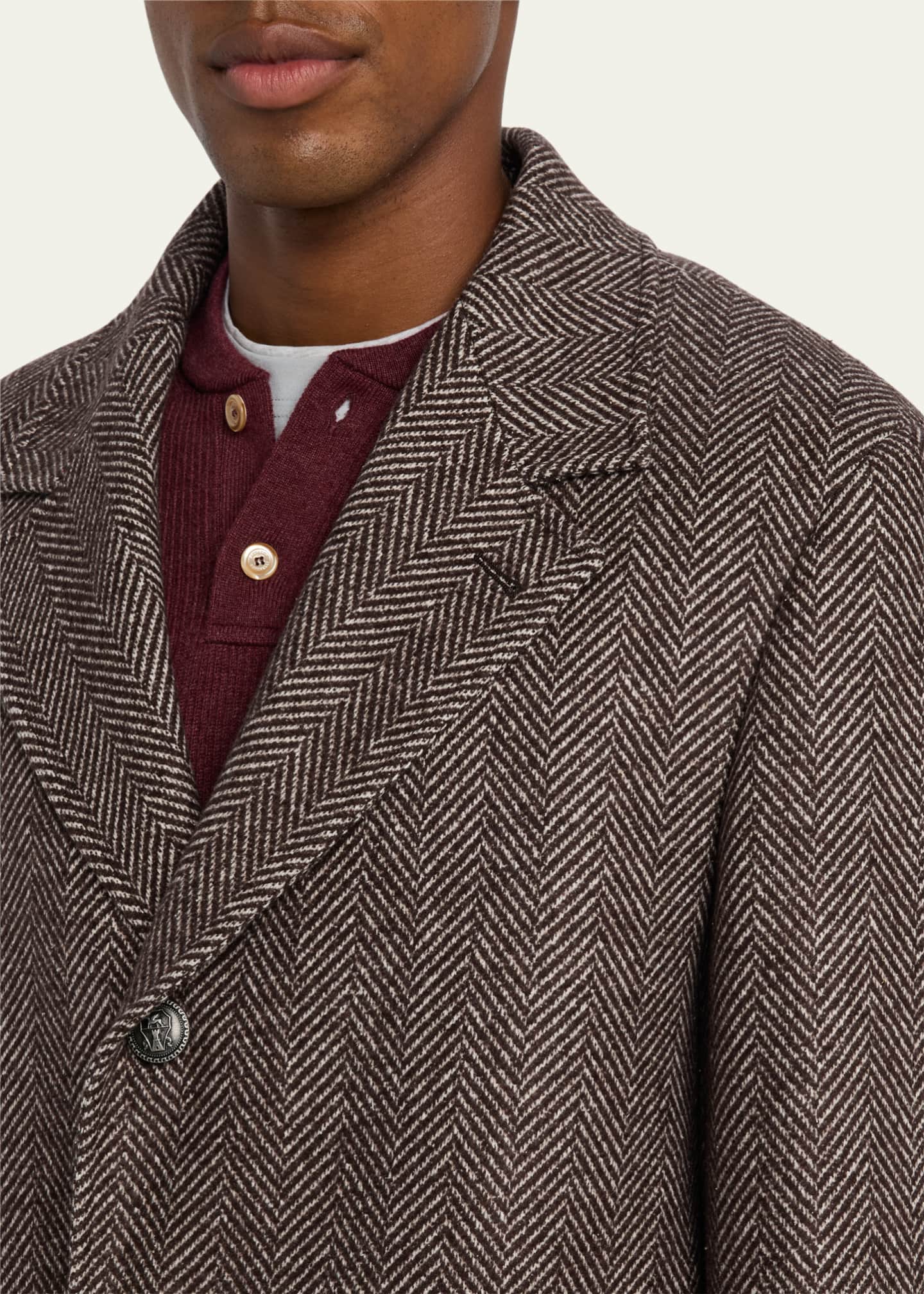 Brunello Cucinelli Men's Chevron Raglan-Sleeve Overcoat Image 5 of 5
