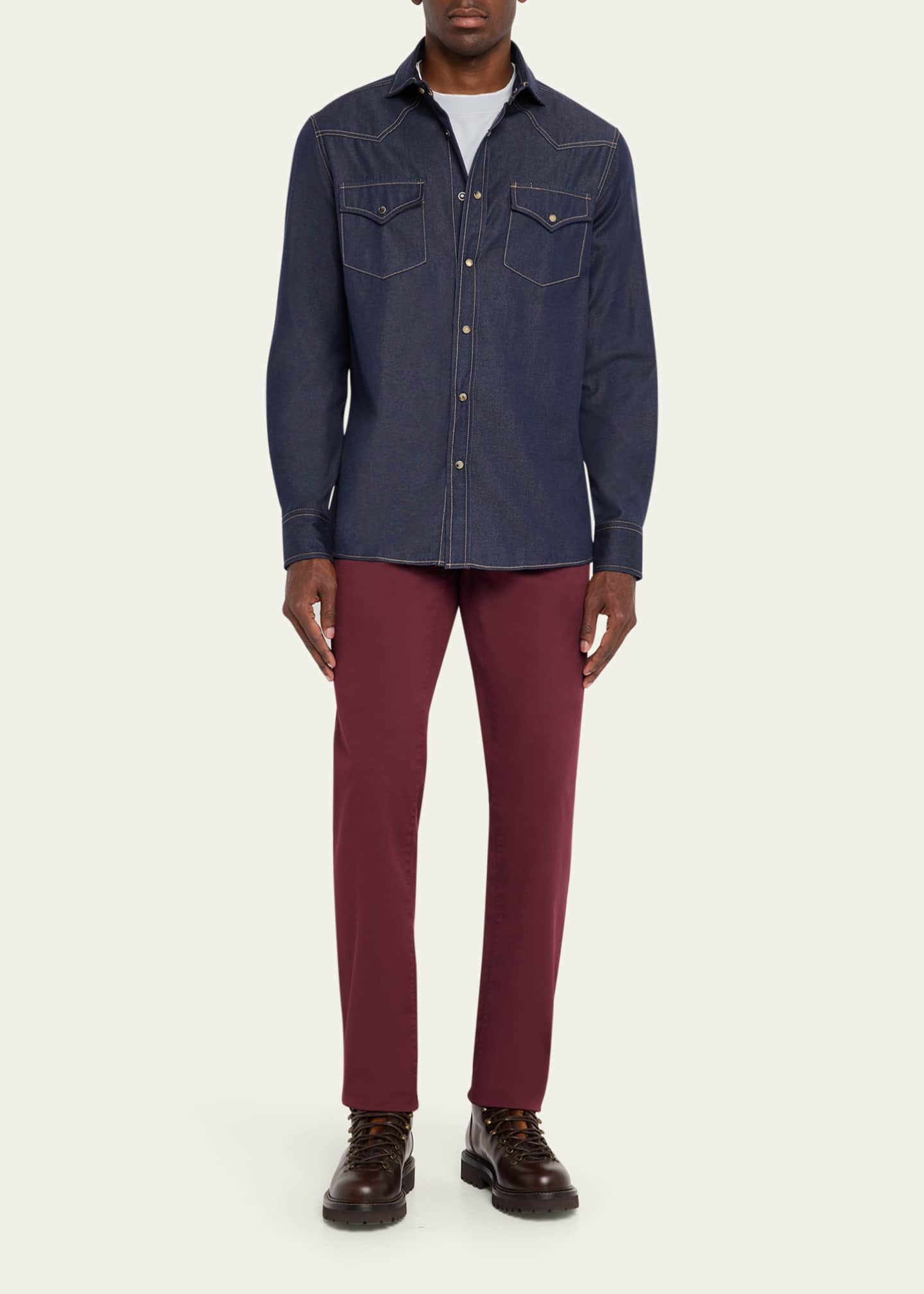 Brunello Cucinelli Men's Denim Snap-Front Western Shirt - Bergdorf