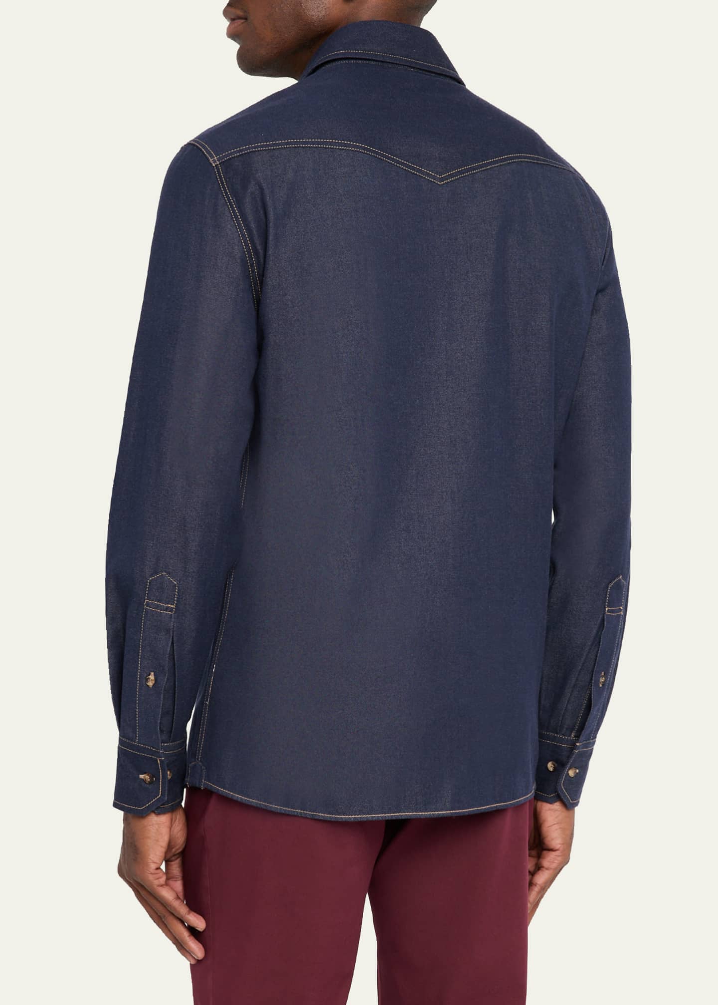 Brunello Cucinelli Men's Denim Snap-Front Western Shirt - Bergdorf
