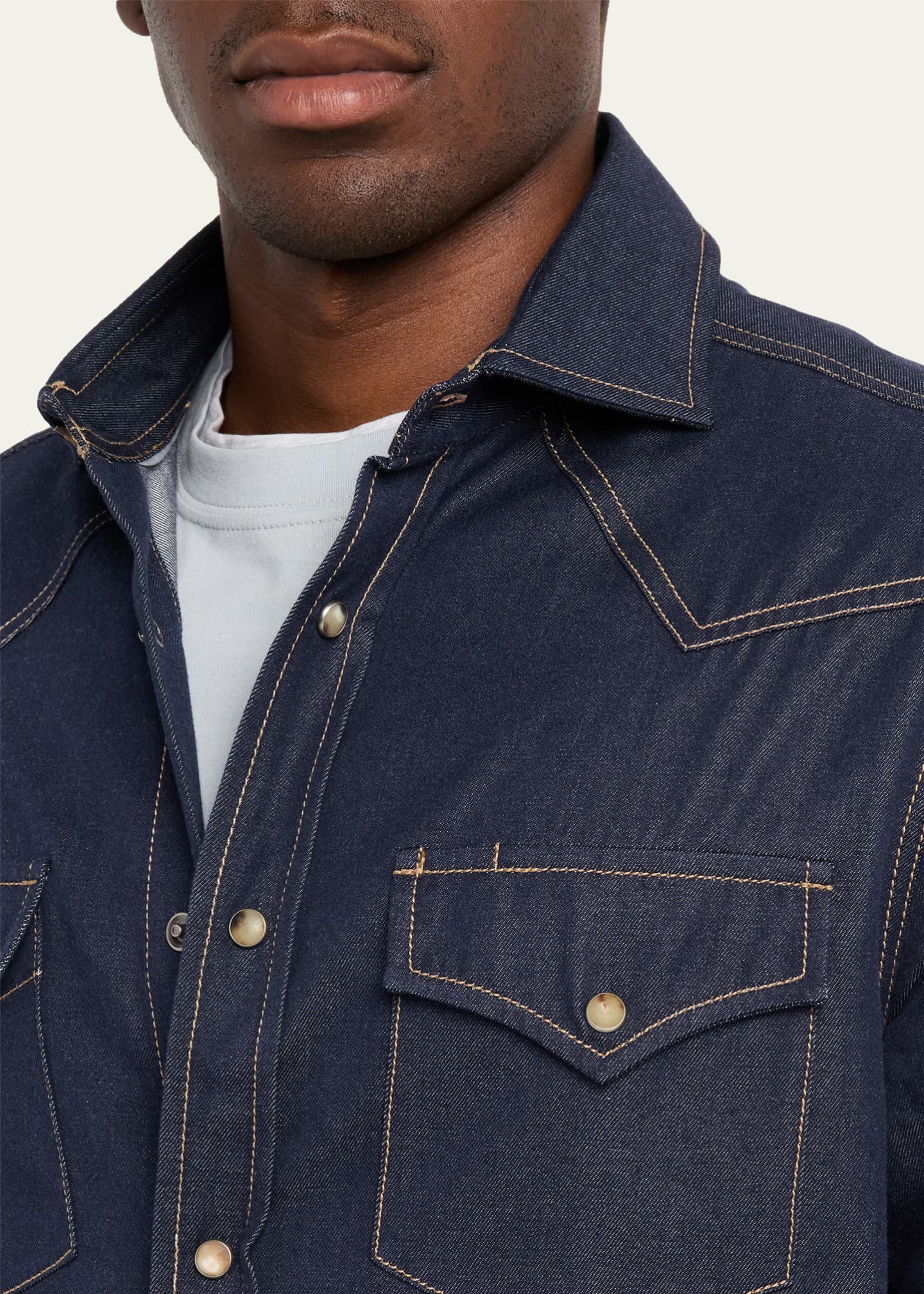 Brunello Cucinelli Men's Denim Snap-Front Western Shirt - Bergdorf