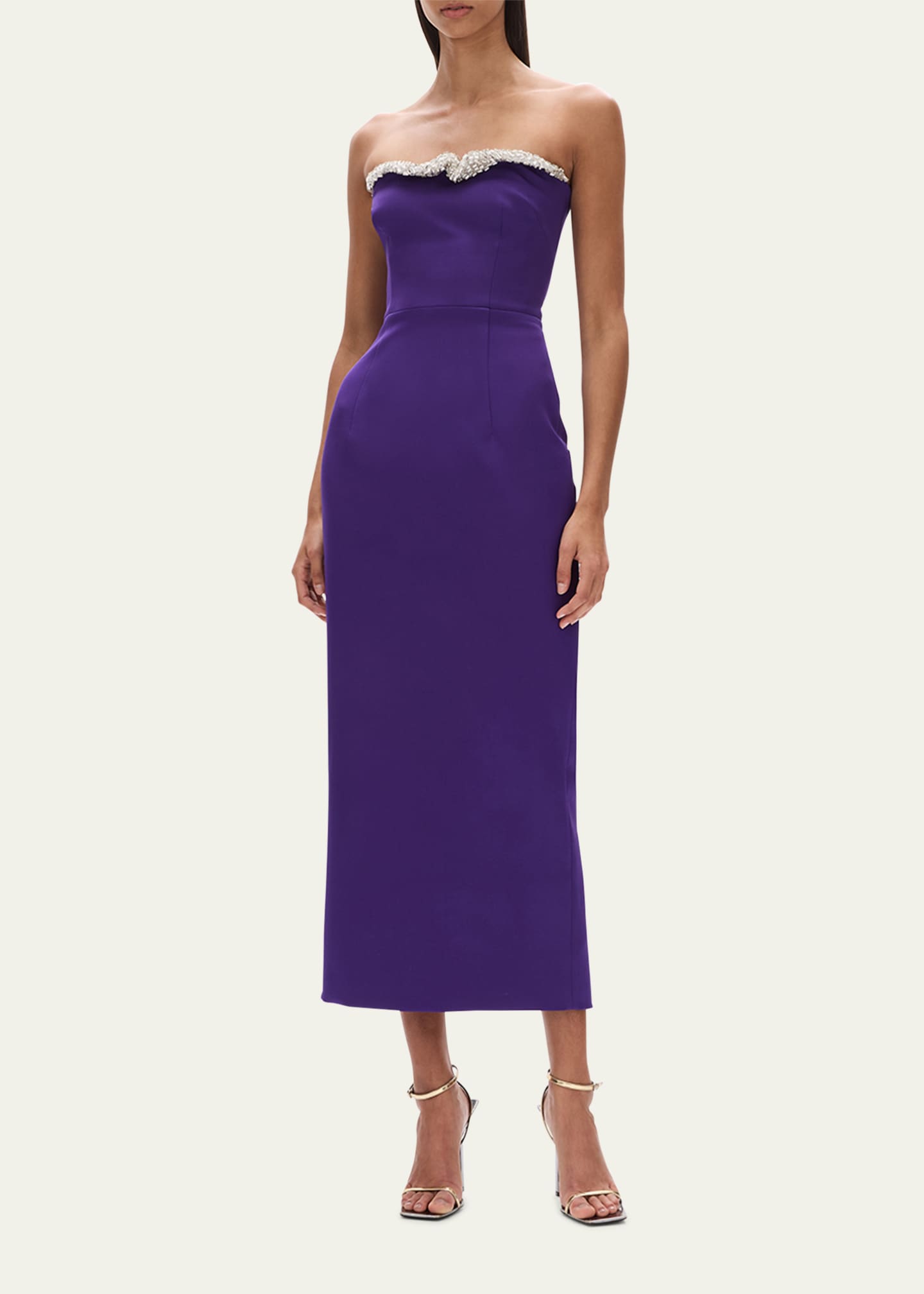 Rachel Gilbert Lorna Embellished Strapless Column Crepe Dress Image 2 of 5
