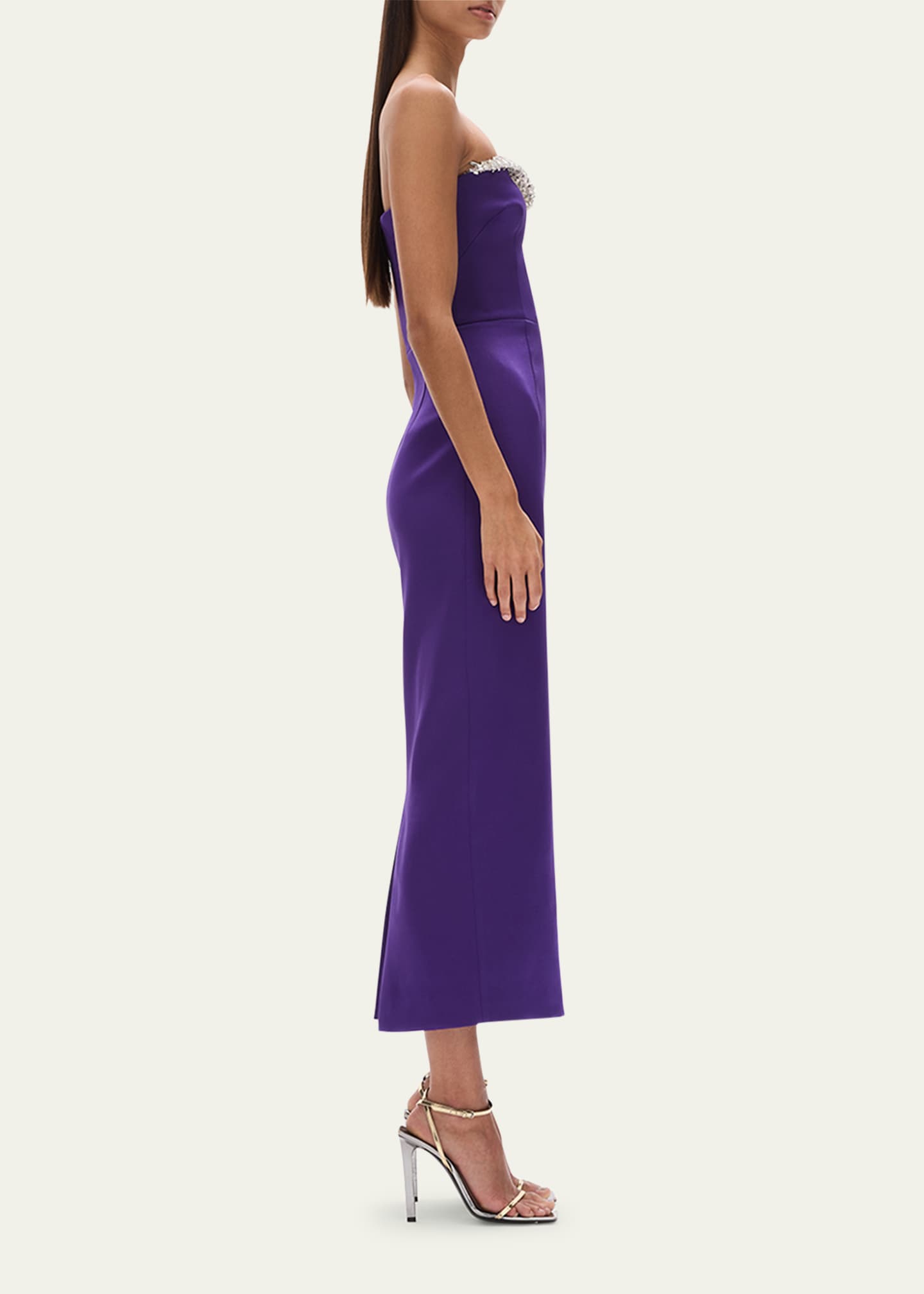 Rachel Gilbert Lorna Embellished Strapless Column Crepe Dress Image 4 of 5