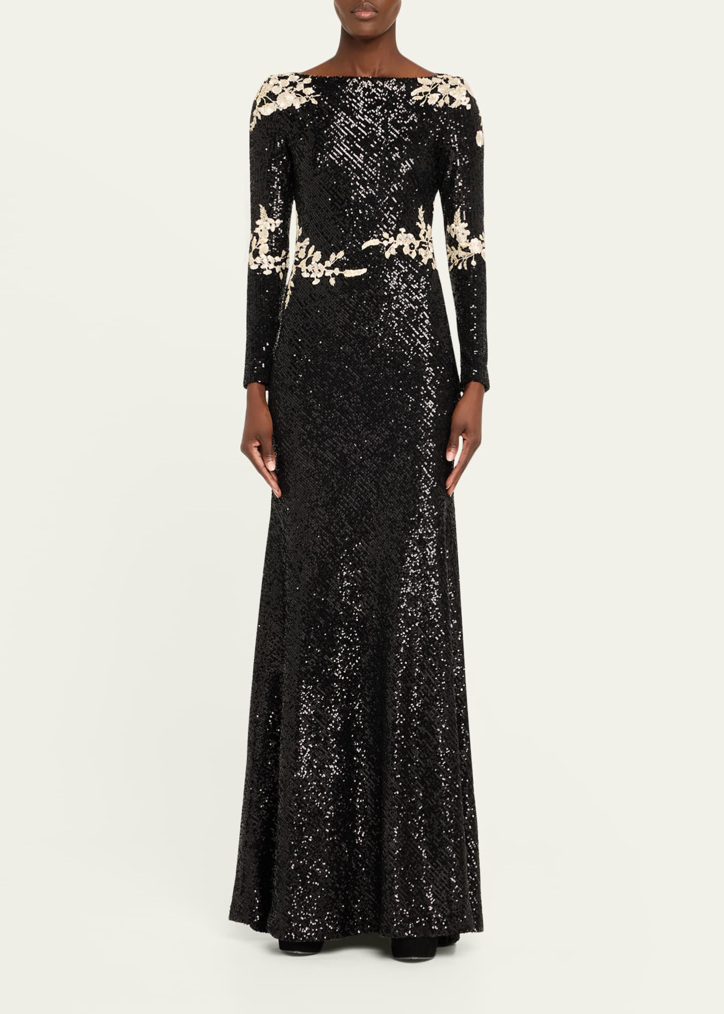 Naeem Khan Floral Embroidered Sequined Trumpet Gown Image 2 of 5