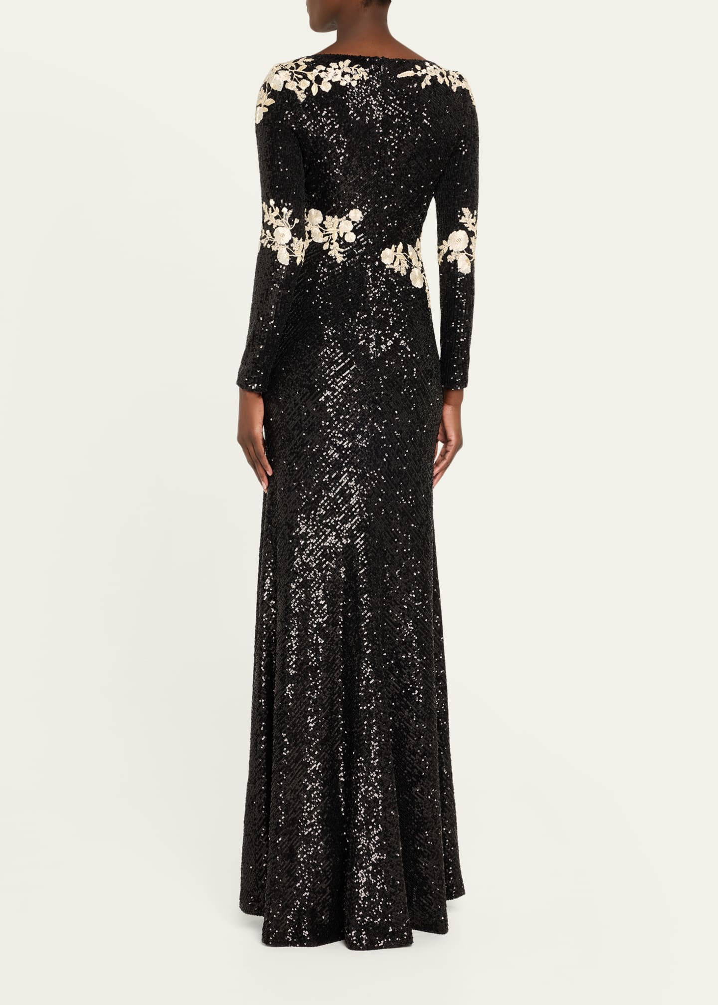 Naeem Khan Floral Embroidered Sequined Trumpet Gown Image 3 of 5