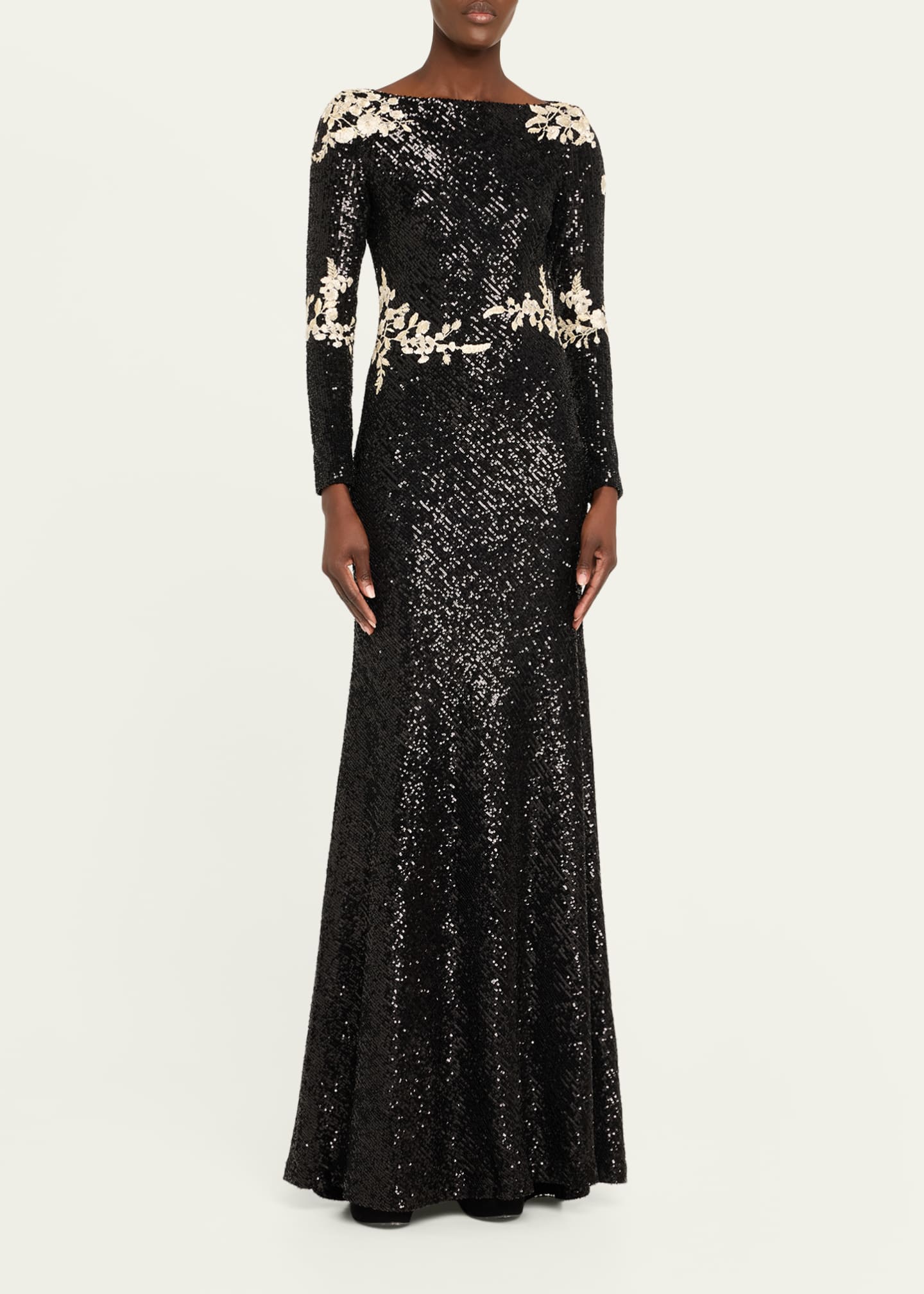Naeem Khan Floral Embroidered Sequined Trumpet Gown Image 4 of 5