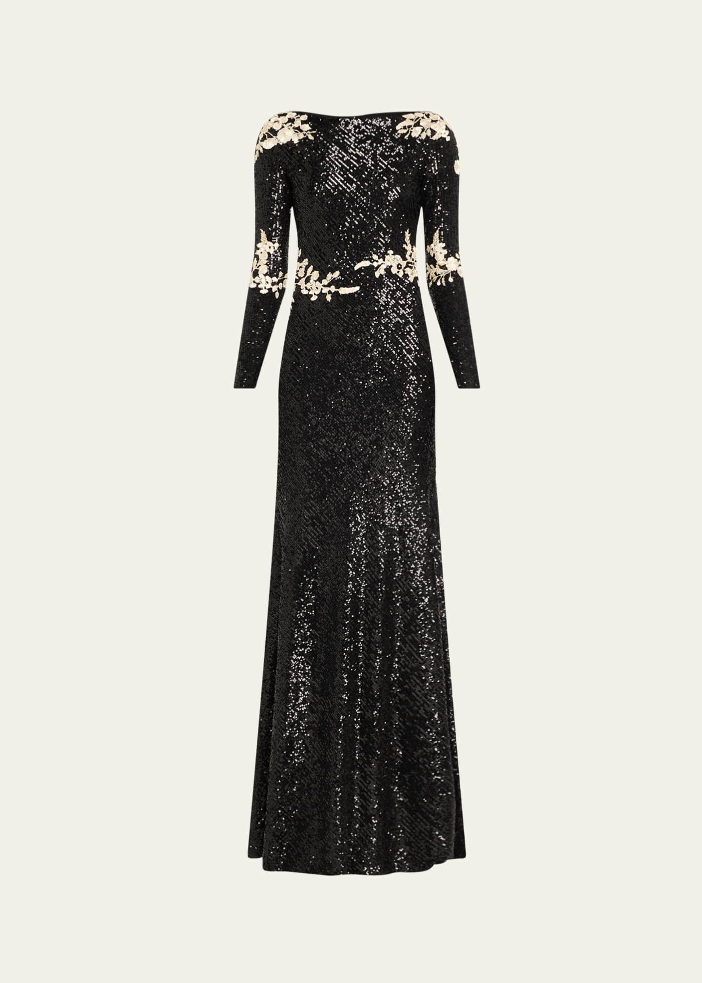 Naeem Khan Floral Embroidered Sequined Trumpet Gown Image 1 of 5
