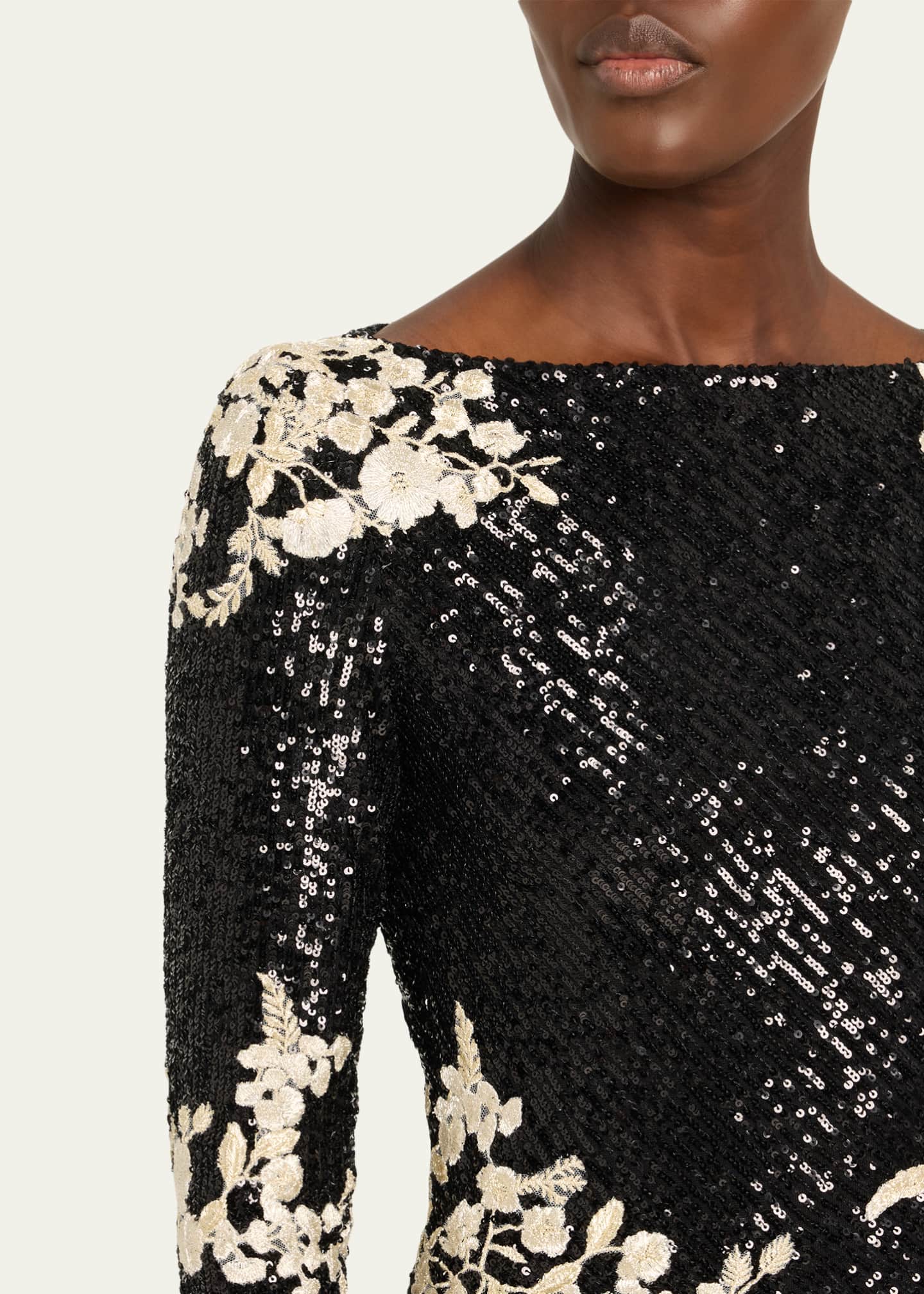 Naeem Khan Floral Embroidered Sequined Trumpet Gown Image 5 of 5