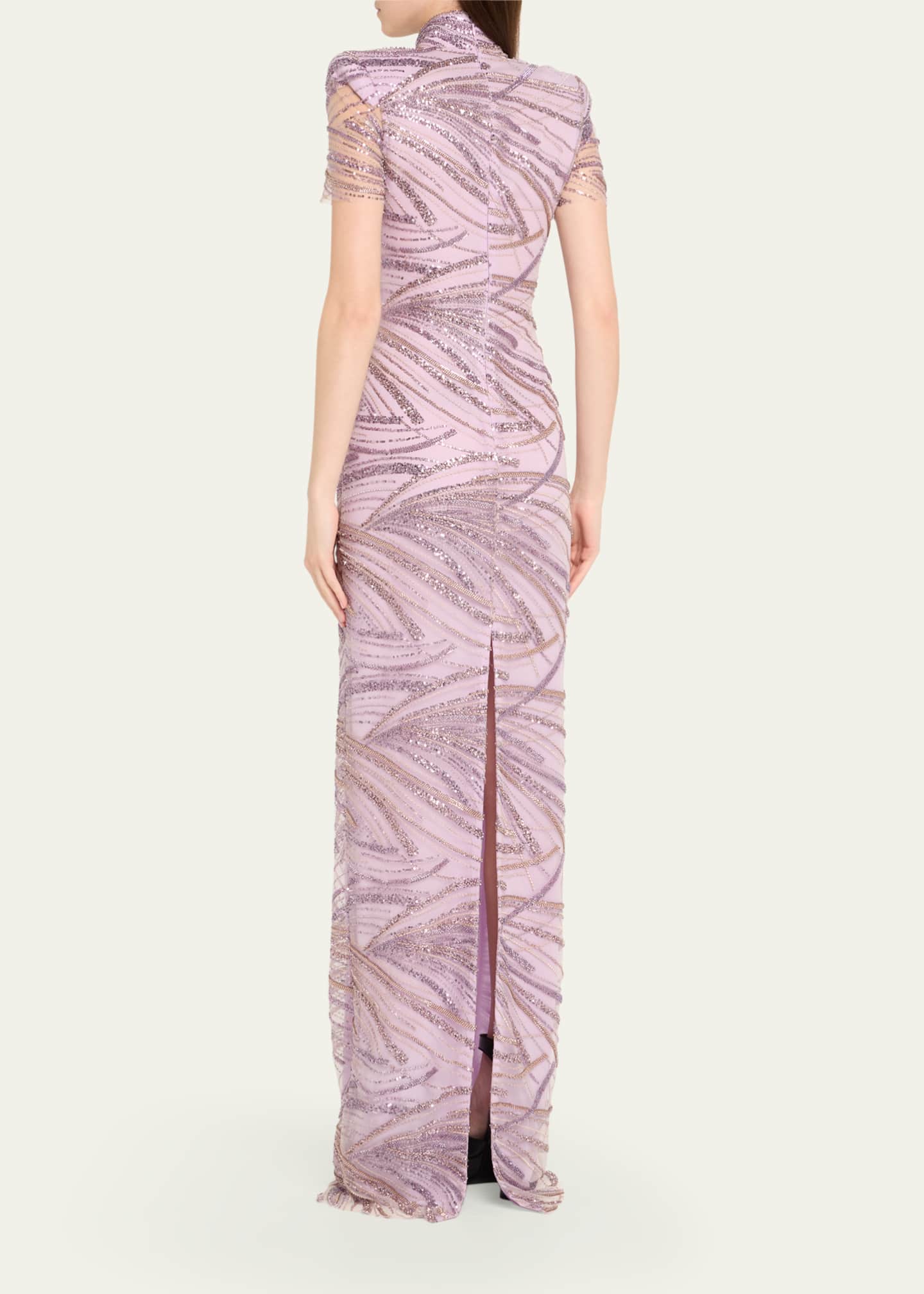 Naeem Khan Mock Neck Sequined Column Gown Image 3 of 5
