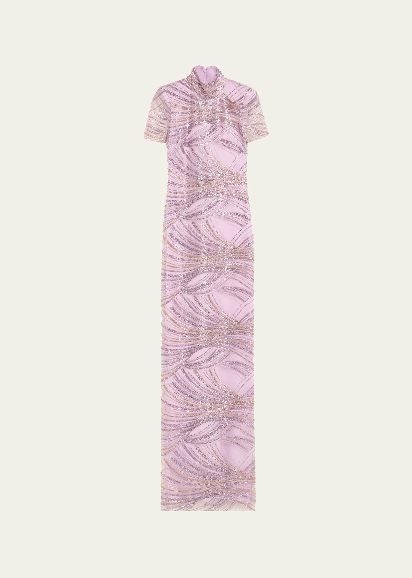 Naeem Khan Mock Neck Sequined Column Gown Image 1 of 5